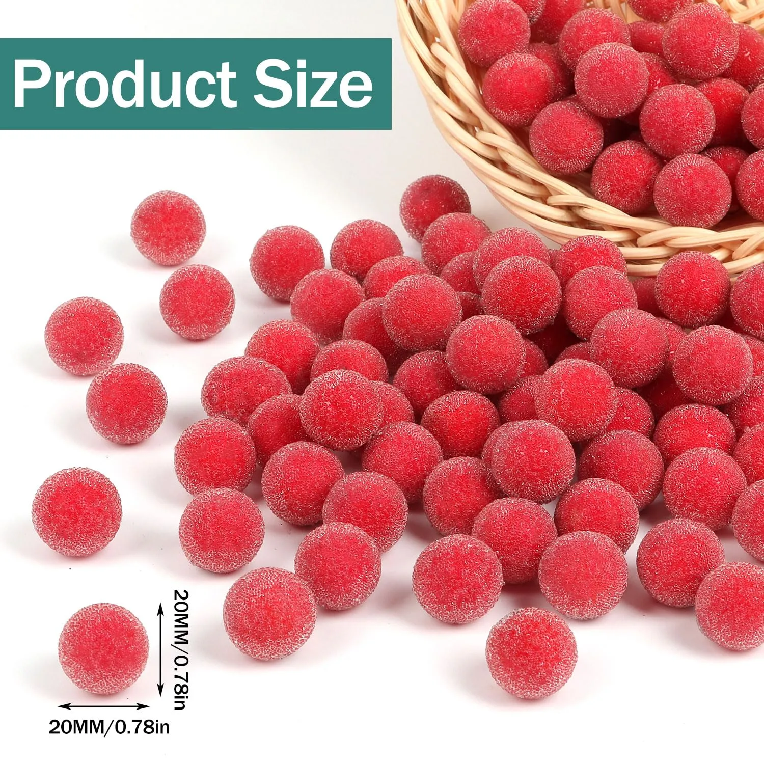 CCINEE 100Pcs Artificial Red Holly Berries Fruit for Vase Fillers, 20MM Fake Christmas Frosted Cranberry for Bowl Vase Filler Holiday Home Decor