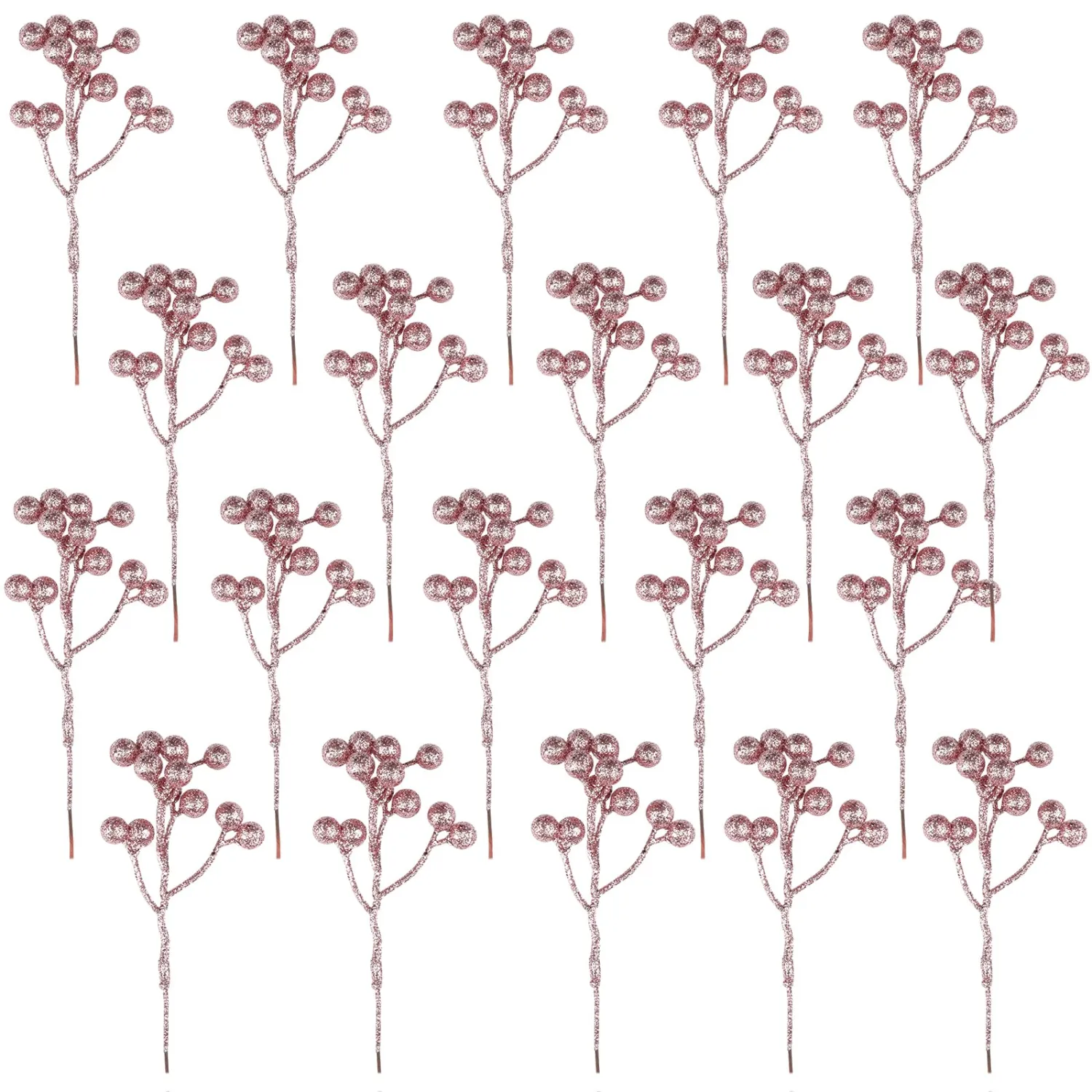Fangoo 20 Pack 7 Inch Artificial Pink Berry Stems for Christmas Tree