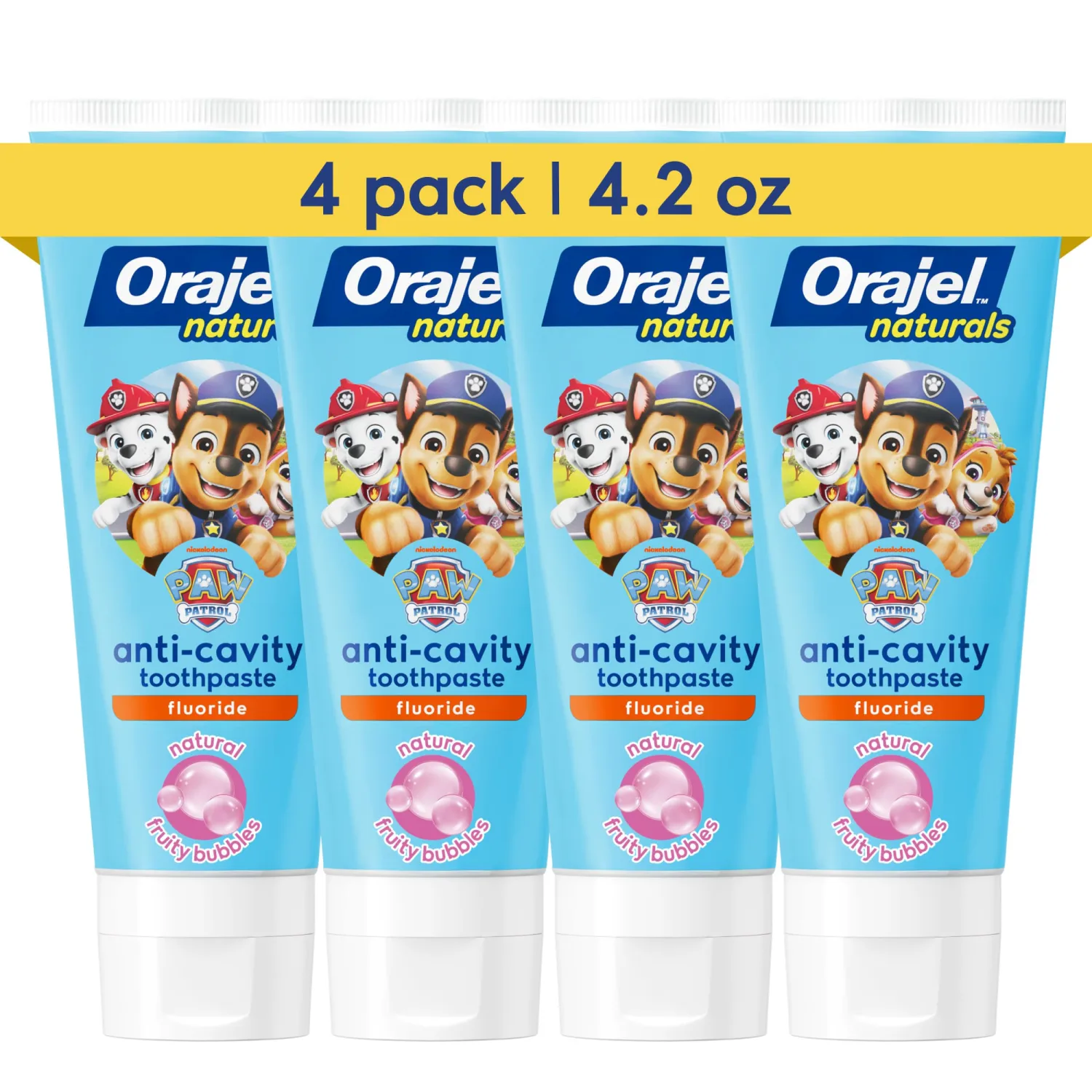 Orajel Naturals Paw Patrol Kids Fluoride Toothpaste, Fruity, 4.2 Oz, 4-Pack