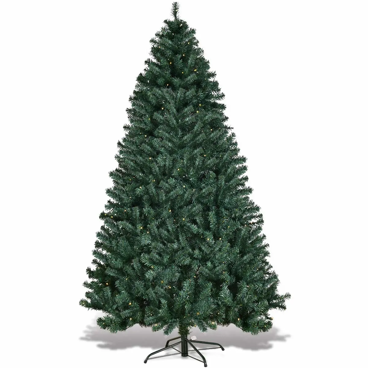 HAPPYGRILL 7FT Pre-lit Christmas Tree Artificial Hinged Xmas Tree for Home Holiday Décor Metal Stand PVC Material 300 LED Lights 1096 Branches Easy Setup & Storage