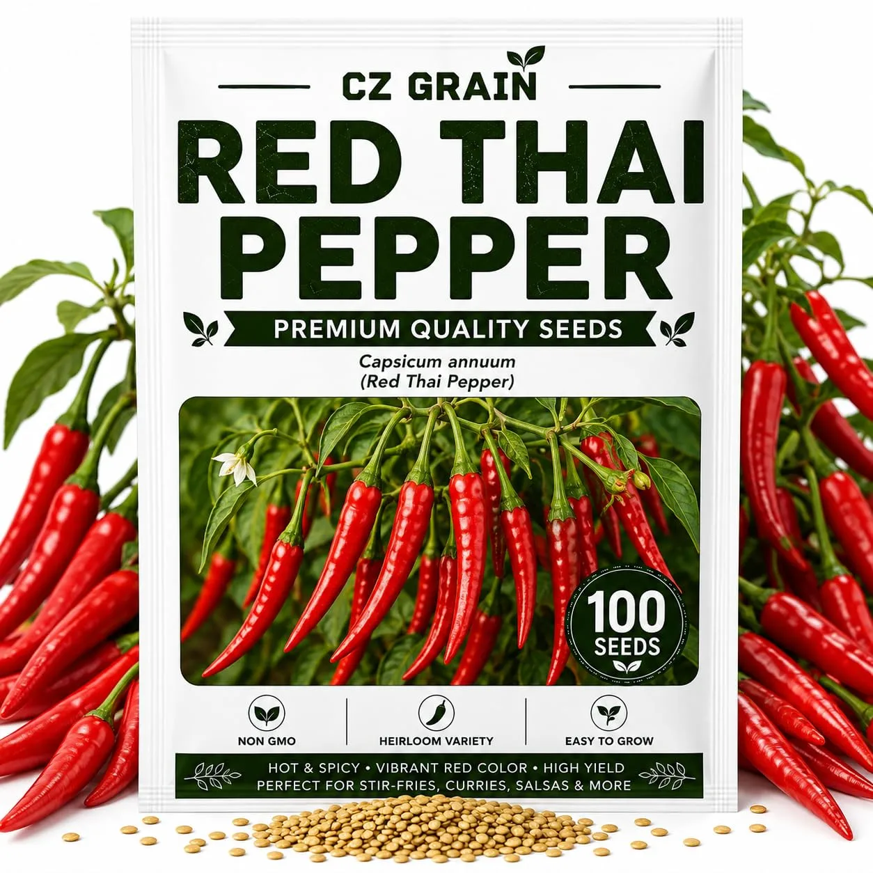 Red Thai Pepper Seeds for Planting | Hot Chili Peppers | 100 Seeds