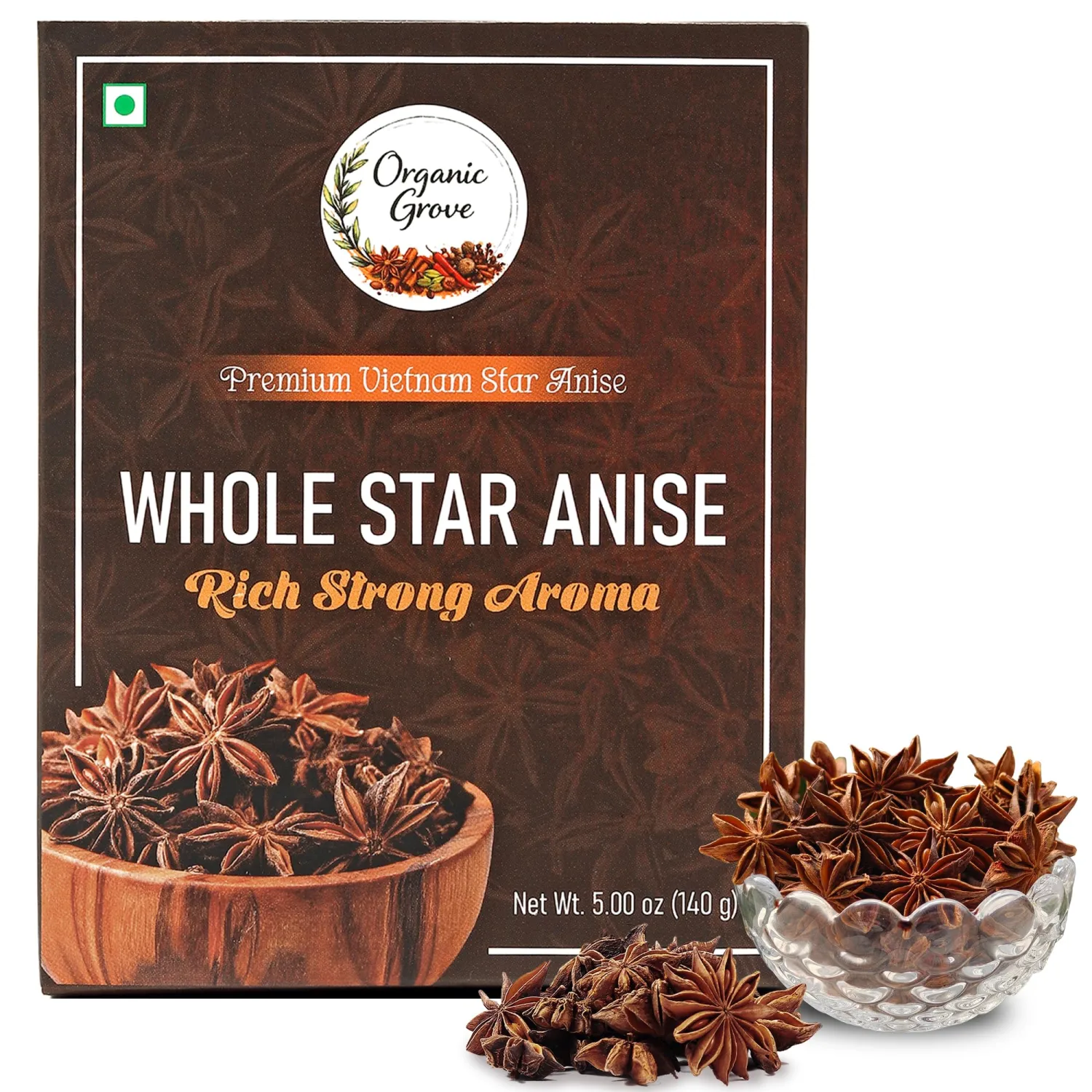 Organic Grove Premium Vietnam Star Anise Whole 5 oz (140 g) Organic Spice