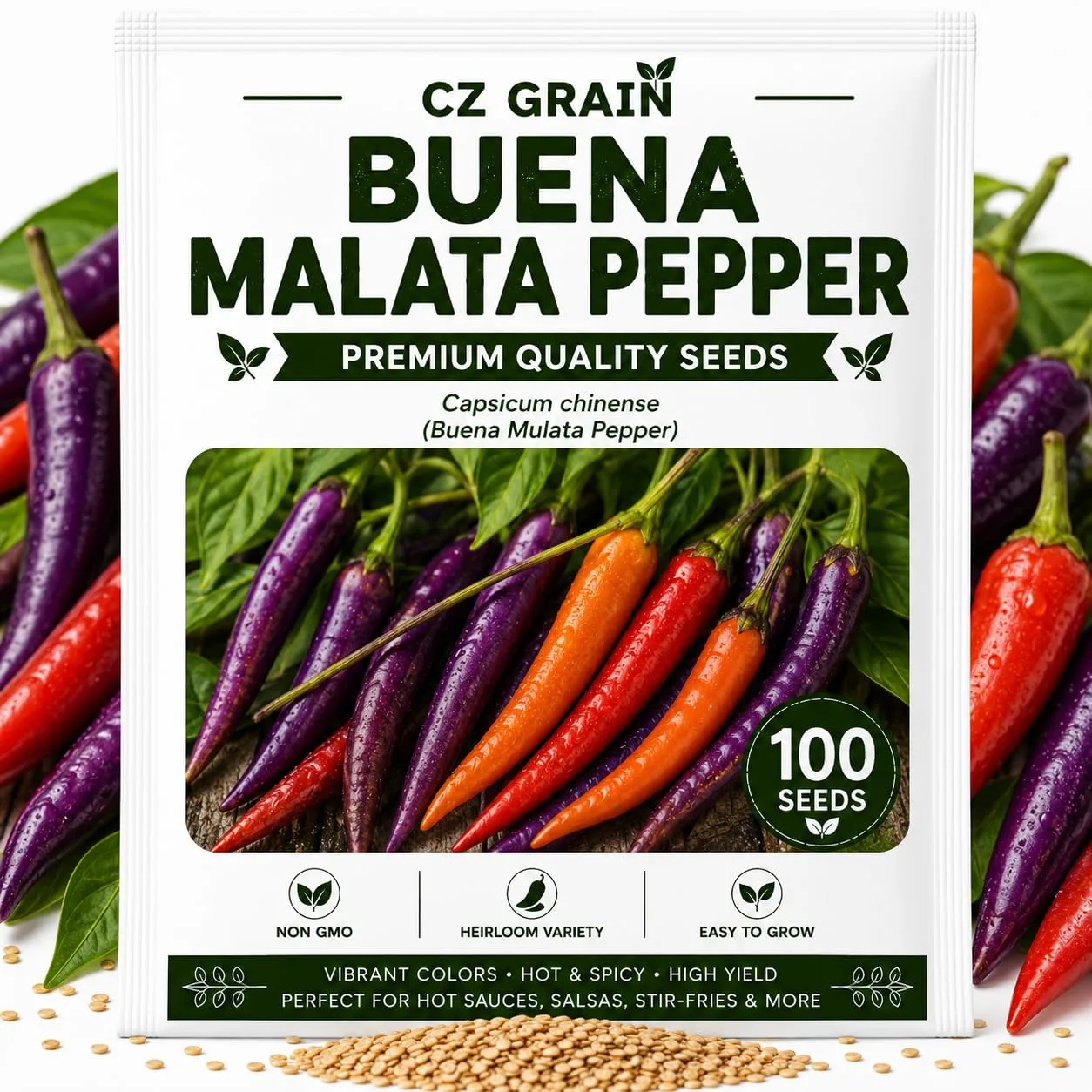 Buena Mulata Pepper Seeds | Purple to Red Hot Peppers | 100 Seeds