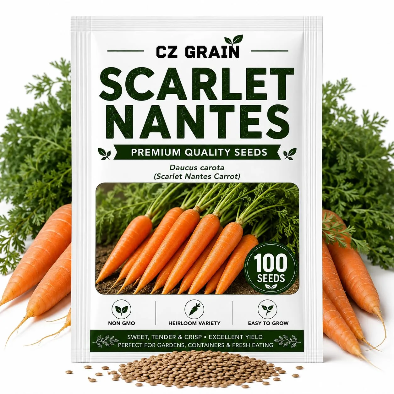 Scarlet Nantes Carrot Seeds for Planting | Sweet Crisp Roots | 100 Seeds