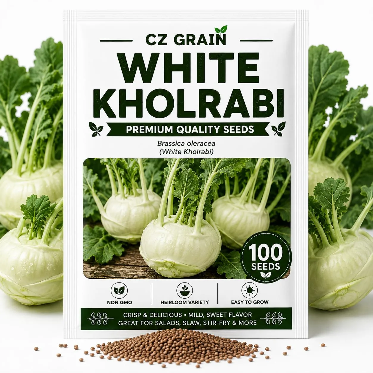 White Kohlrabi Seeds for Planting | 100 Seeds | Crisp Garden Vegetable