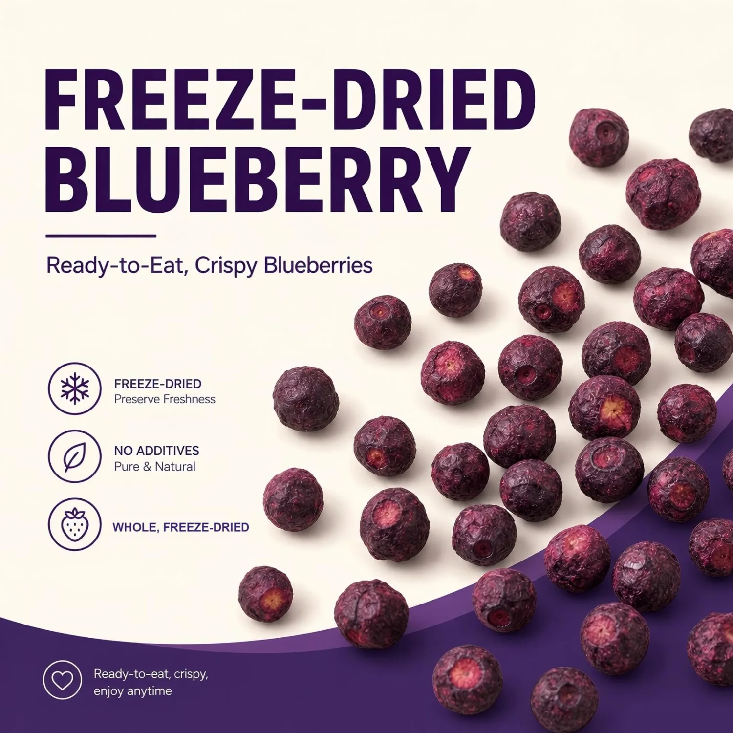 Freeze Dried Blueberries 2.11oz,Natural Fruit & No Additives,No Added Sugar