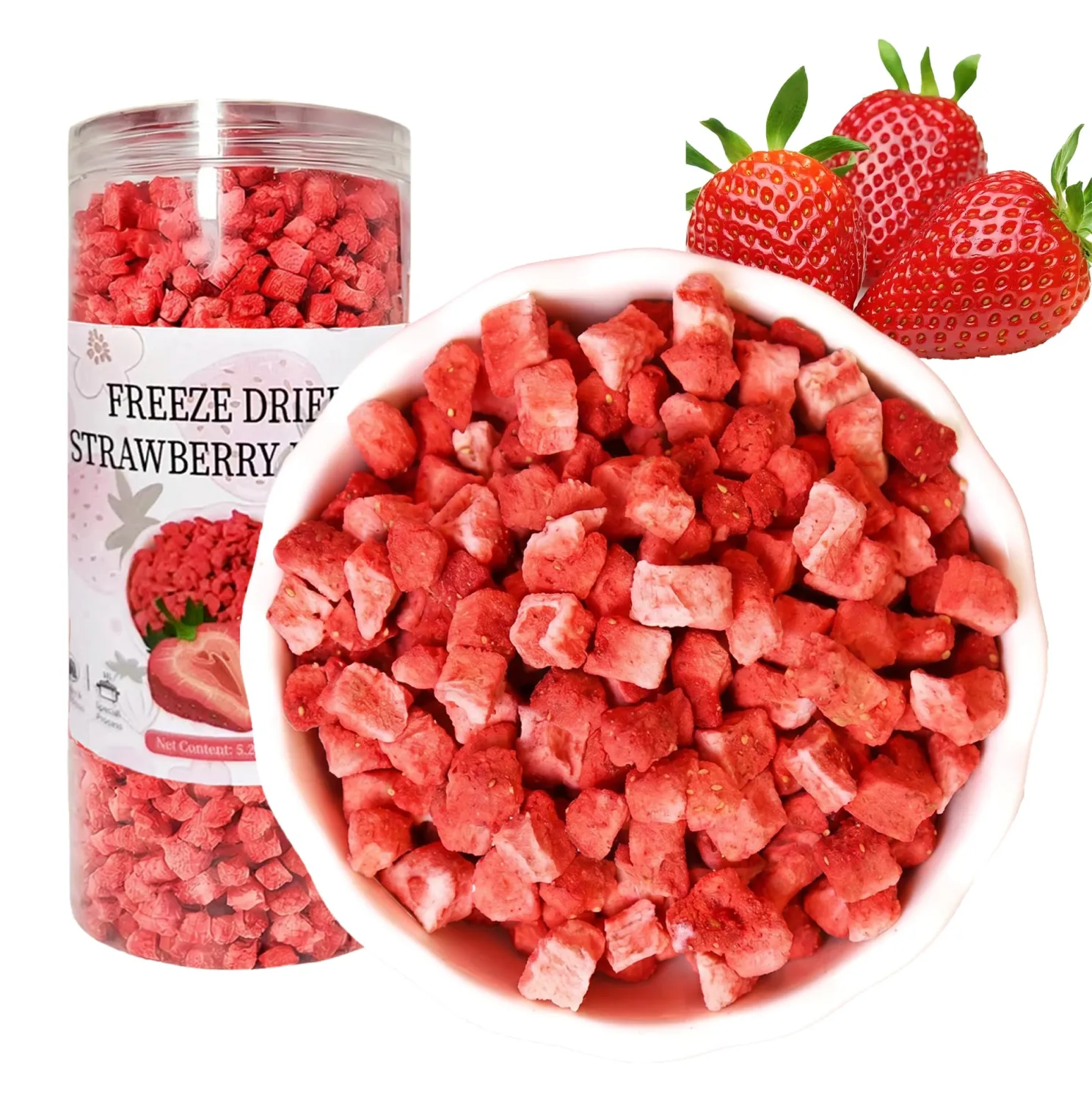 5.3oz/150g Freeze Dried Strawberries,Dry Strawberry Fruit Flakes For Baking,Crispy Diced Strawberries Dried,No Additives,Baking, Cooking, Flavorful