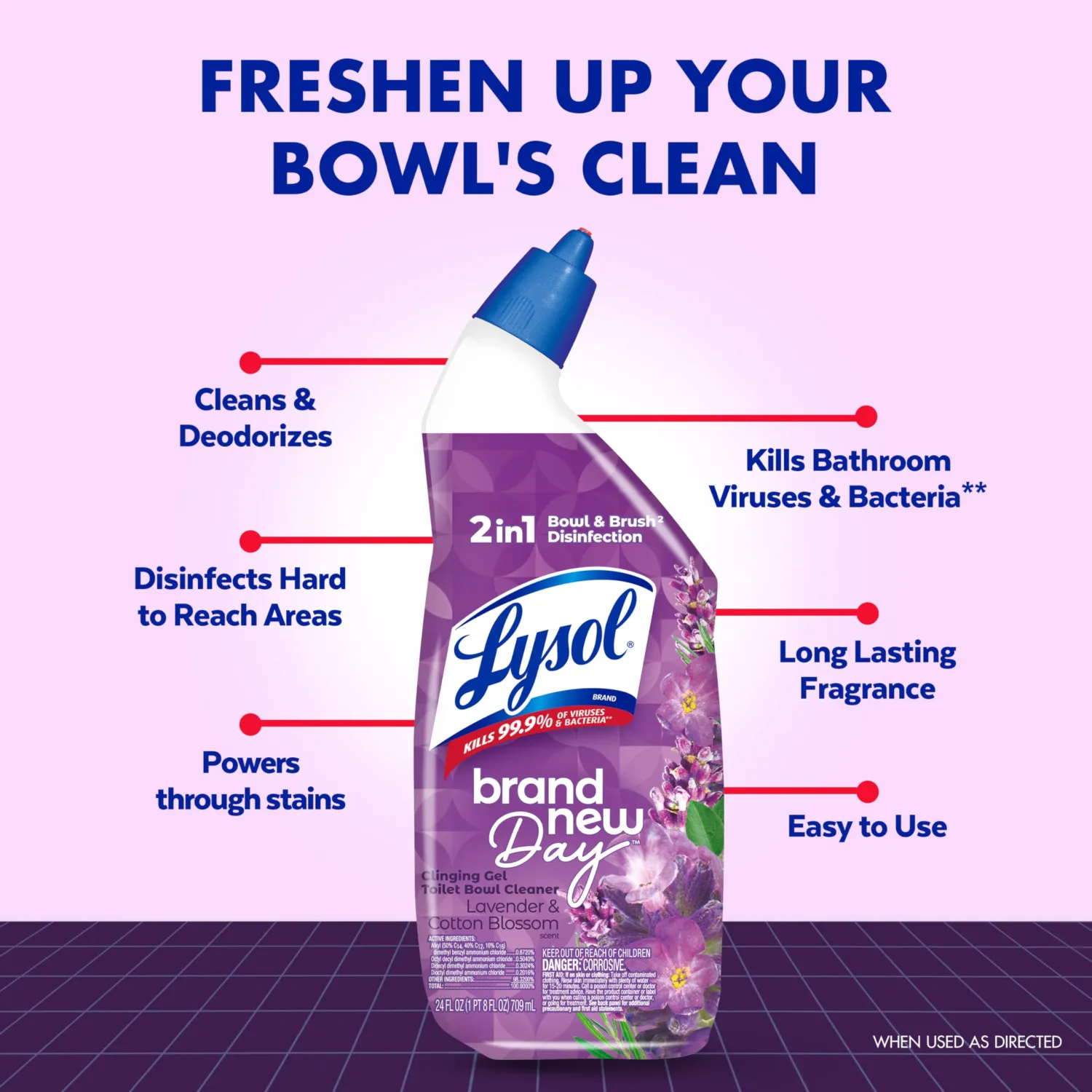 Lysol Toilet Bowl Cleaner Clinging Gel, Lavender Scent, 24 oz, 2 Pack