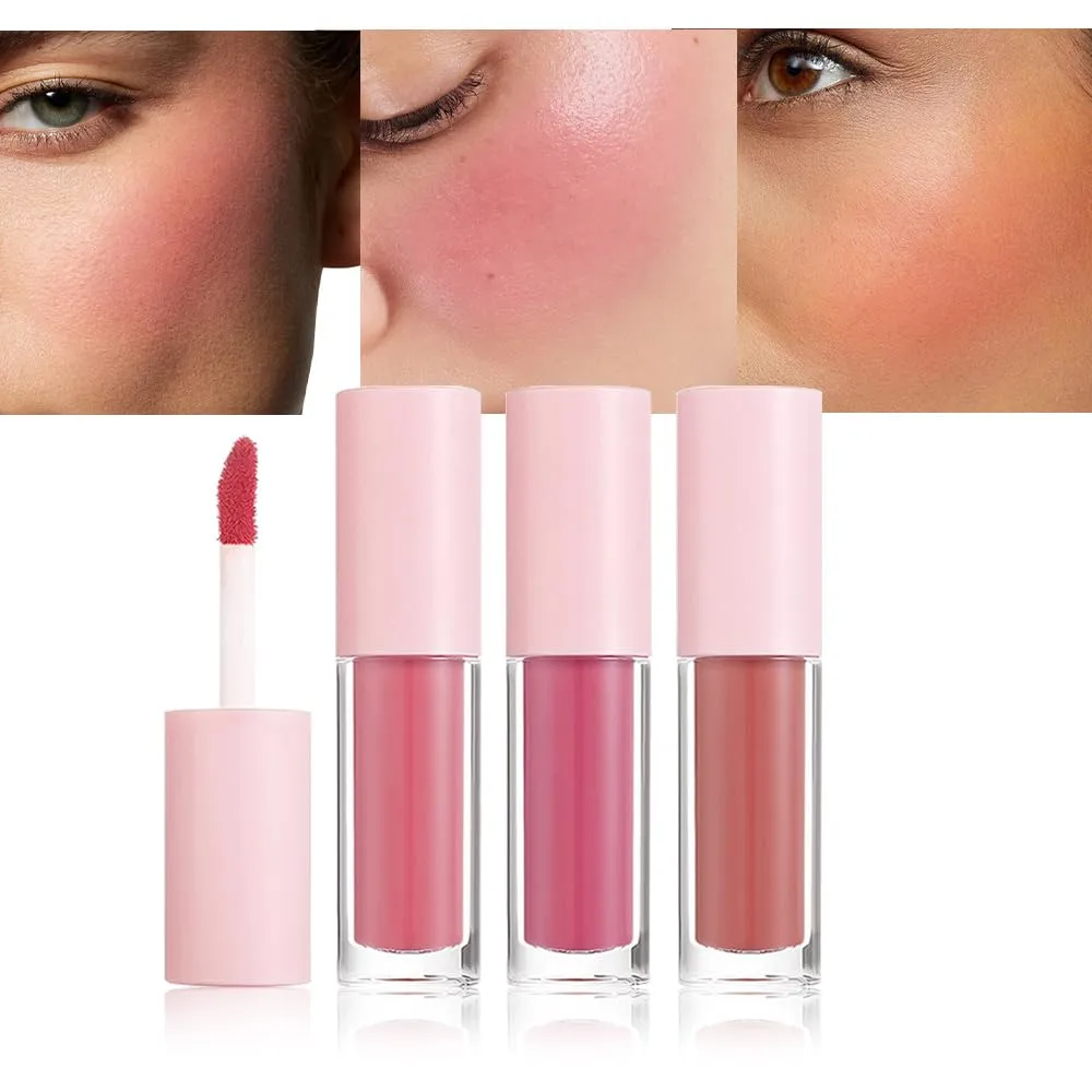 3Pcs Pocket Cream Liquid Blush Set, Coral & Rosy Pink & Peach Nude, Natural Glow Cheek Tint, Long Lasting Hydrating Lightweight Formula, Blendable Buildable Makeup for Fresh Dewy Finish All Skin Types
