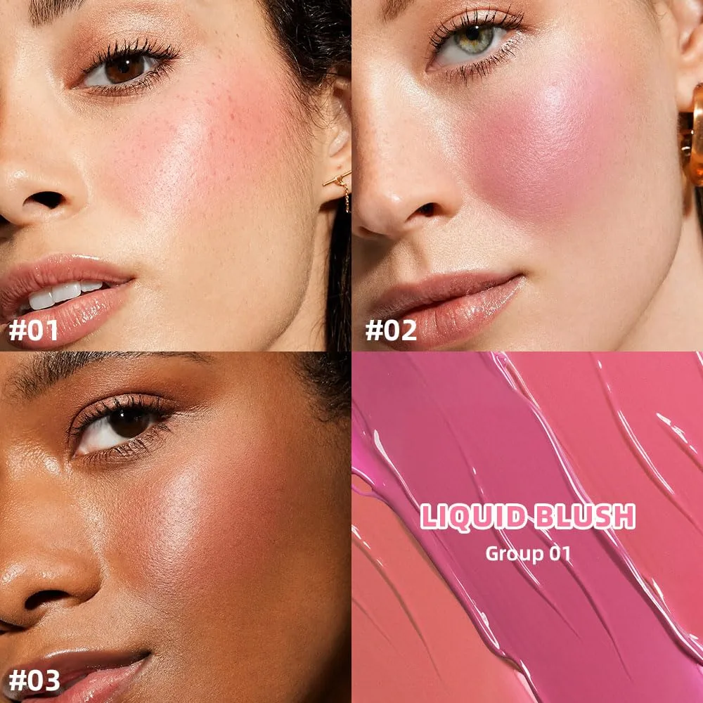 3Pcs Pocket Cream Liquid Blush Set, Coral & Rosy Pink & Peach Nude, Natural Glow Cheek Tint, Long Lasting Hydrating Lightweight Formula, Blendable Buildable Makeup for Fresh Dewy Finish All Skin Types