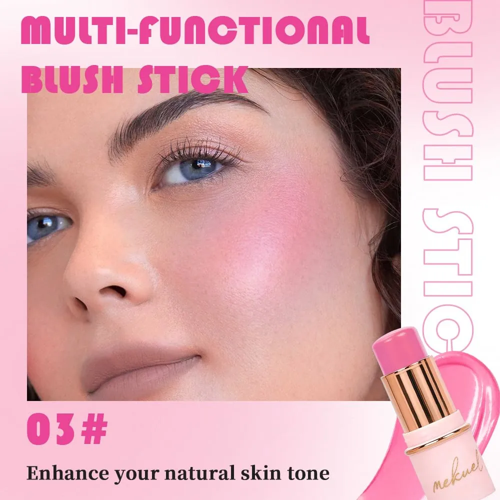 Rose Pink Monochrome Cream Blush Stick for Face Contour, Natural Blush for Cheeks, Buildable Long-Lasting Blushstick for All Skin Types, Hydrating & Smooth Finish, Vegan & Cruelty-Free, 03