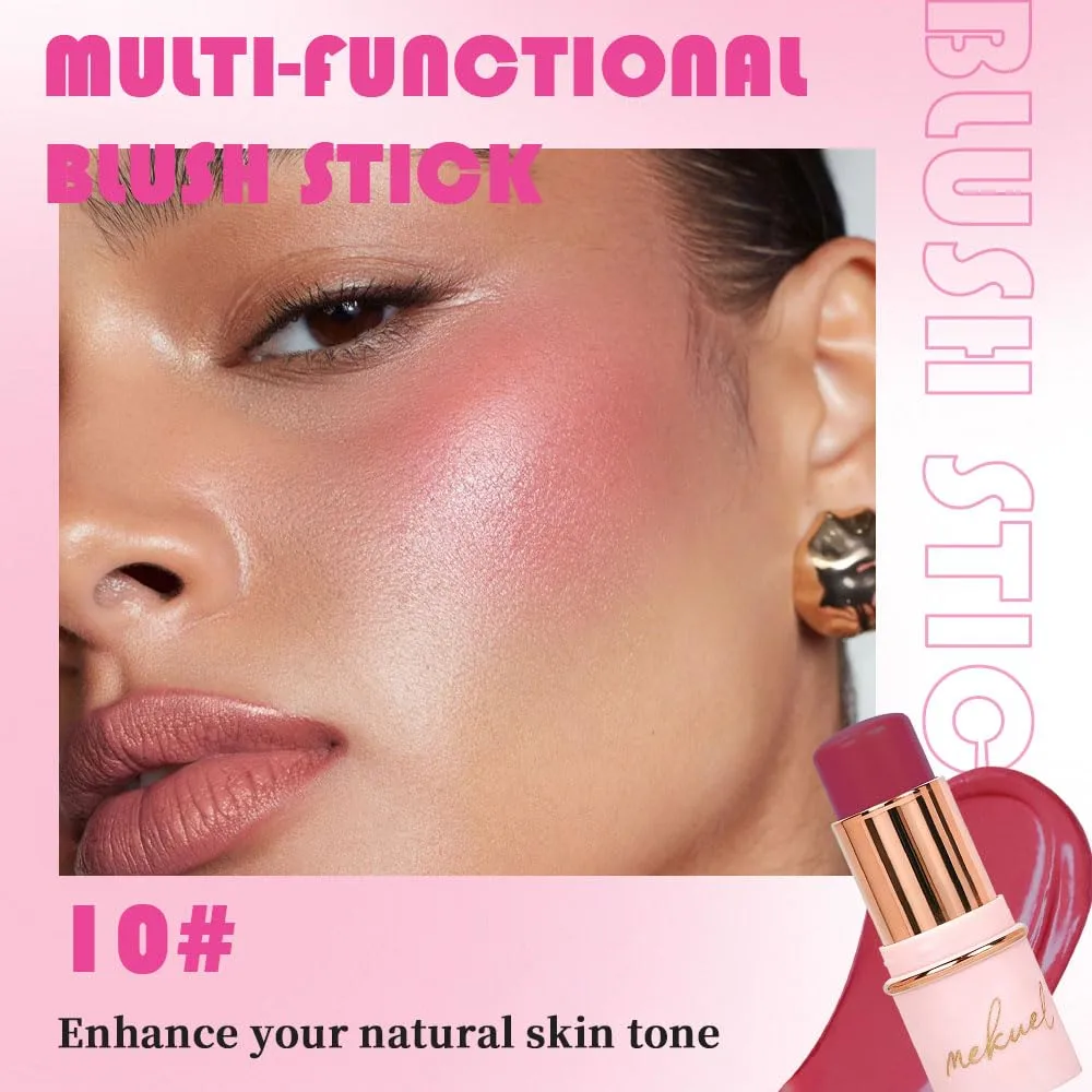 Maroon Red Monochrome Cream Blush Stick for Face Contour, Natural Blush for Cheeks, Buildable Long-Lasting Blushstick for All Skin Types, Hydrating & Smooth Finish, Vegan & Cruelty-Free, 10