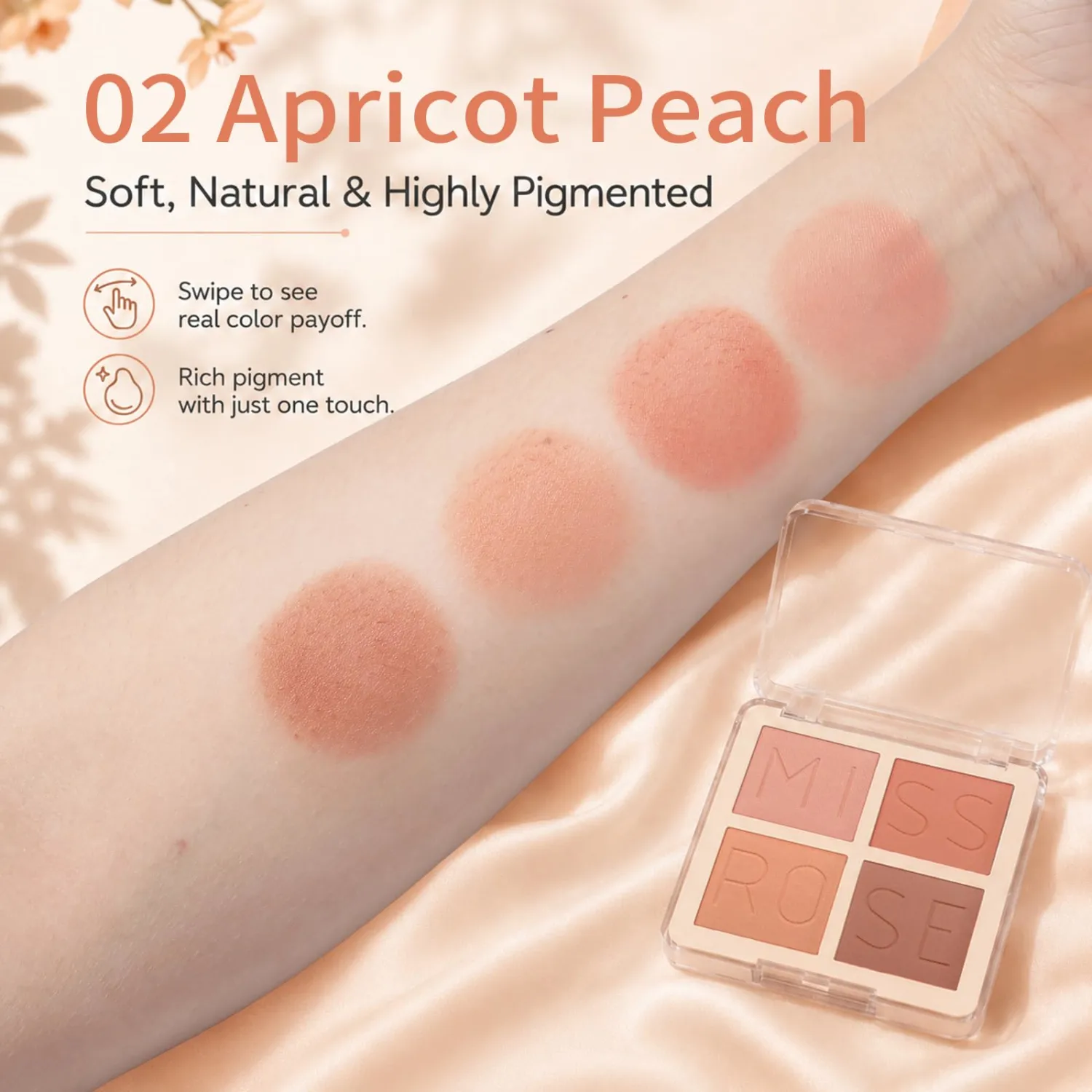 4 Colors Blush Palette, Matte Pressed Powder Blush for Cheeks, Highly Pigmented, Silky Smooth, Blendable and Long Lasting Face Blush for Daily Wear and Travel, 02 Apricot Peach