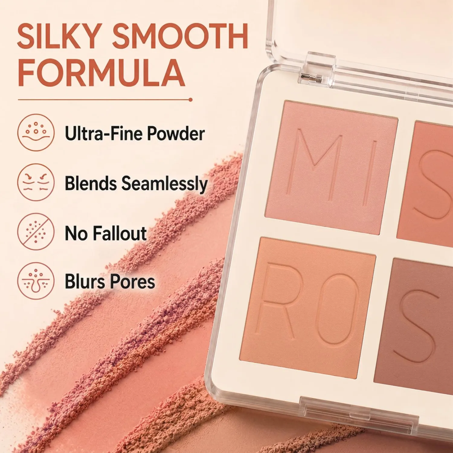 4 Colors Blush Palette, Matte Pressed Powder Blush for Cheeks, Highly Pigmented, Silky Smooth, Blendable and Long Lasting Face Blush for Daily Wear and Travel, 02 Apricot Peach