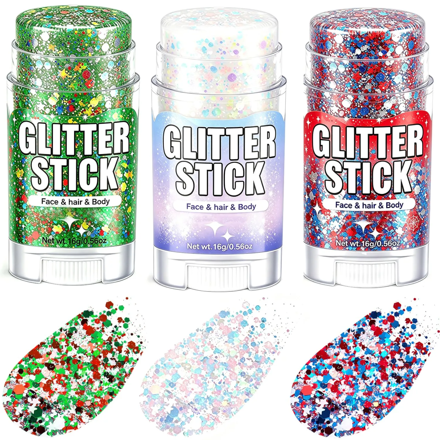 3Pcs Body Glitter Stick, Sparkly Face Glitter Makeup