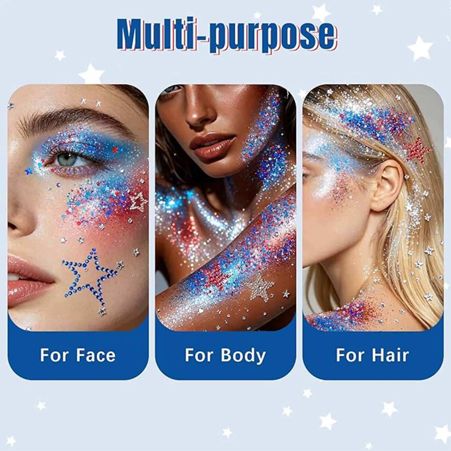 Baorder 2PCS Patriotic Sparkling Body Glitter Stick for Women Girls and Men
