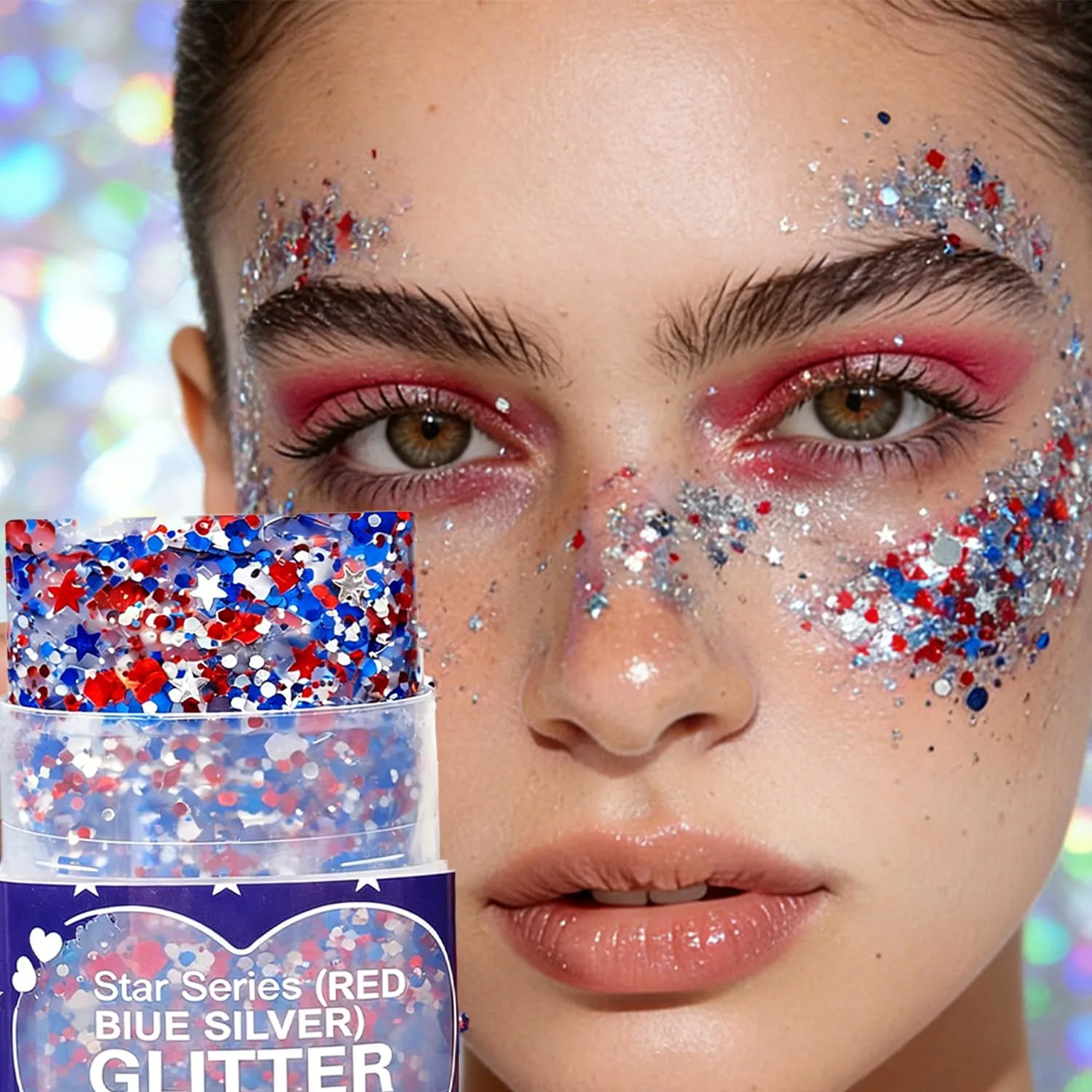 Baorder 2PCS Patriotic Sparkling Body Glitter Stick for Women Girls and Men