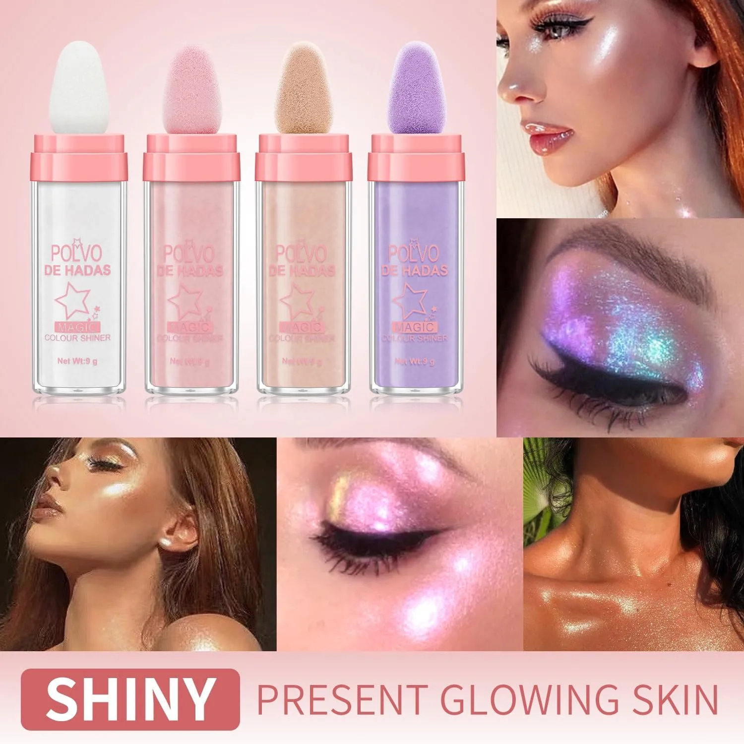 Polvo De Hadas Fairy Dust Highlight Patting Powder - Full Body Contouring and Clavicle Pearlescent Patting Powder for Face and Eye, Christmas Sparkling Body Glitter (#02 Fairy Pink)