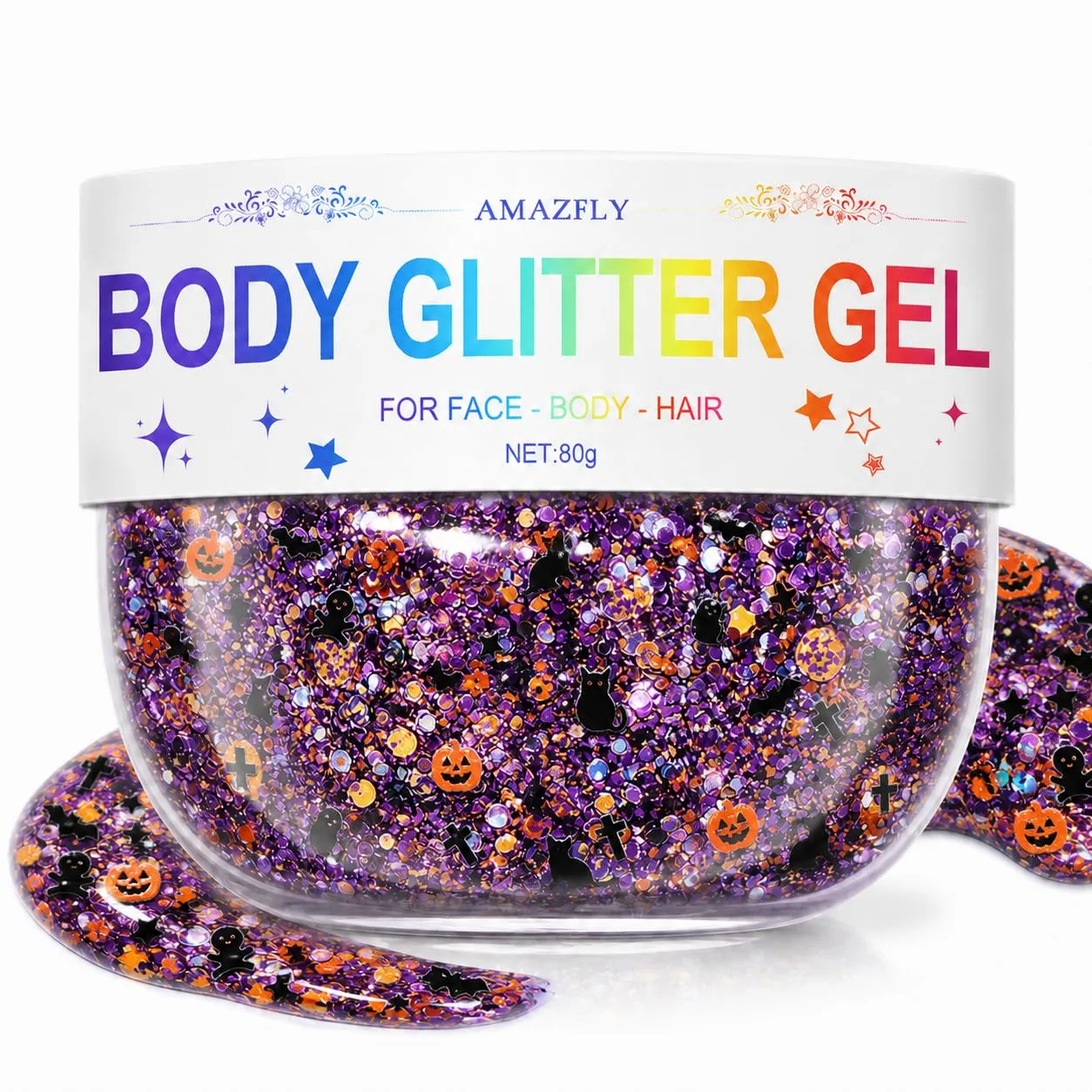 80g Halloween Face Glitter Gel, Black Orange Purple Body Glitter Face Paint