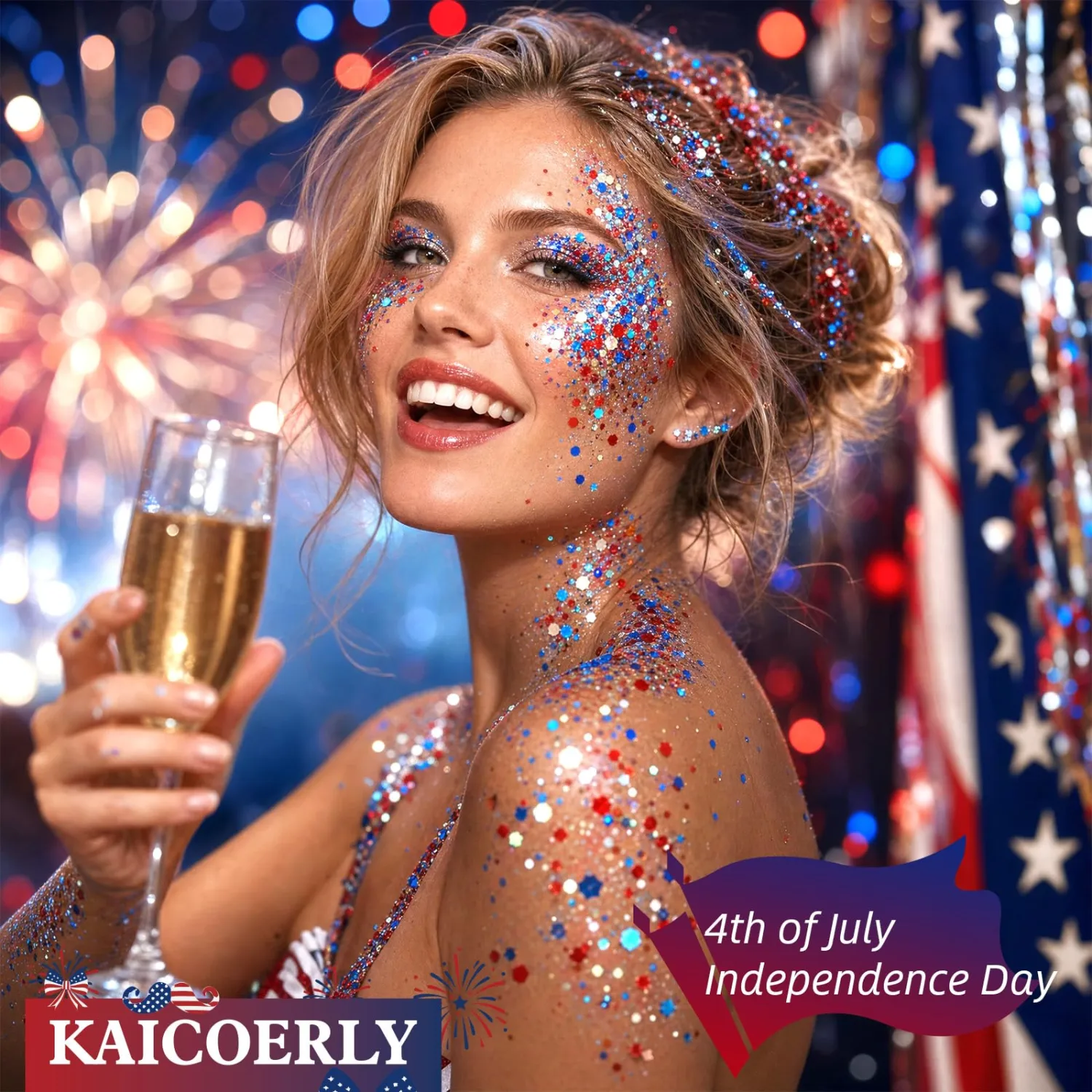 Patriotic Face Body Glitter Stick, Red White and Blue #13