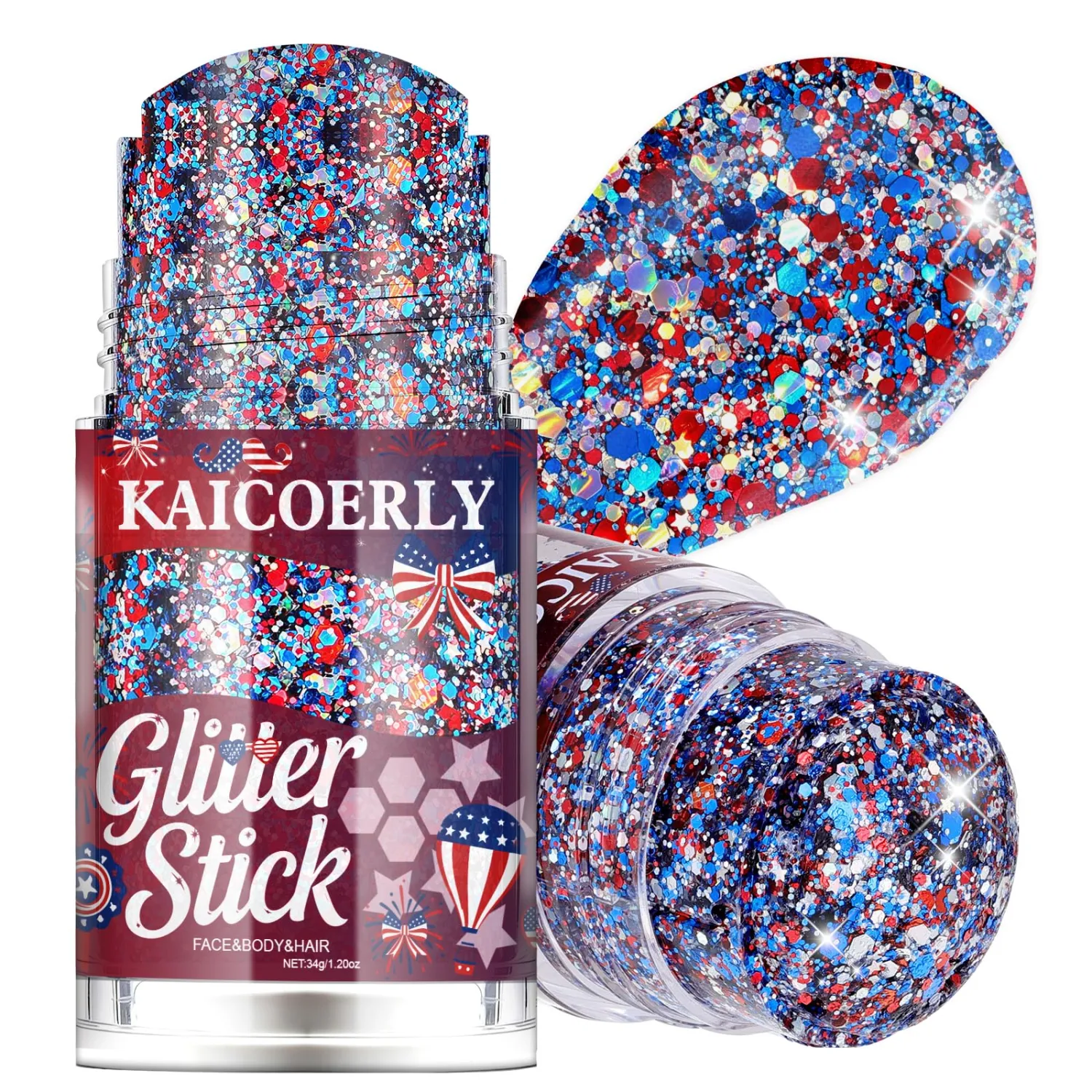 Patriotic Face Body Glitter Stick, Red White and Blue #13