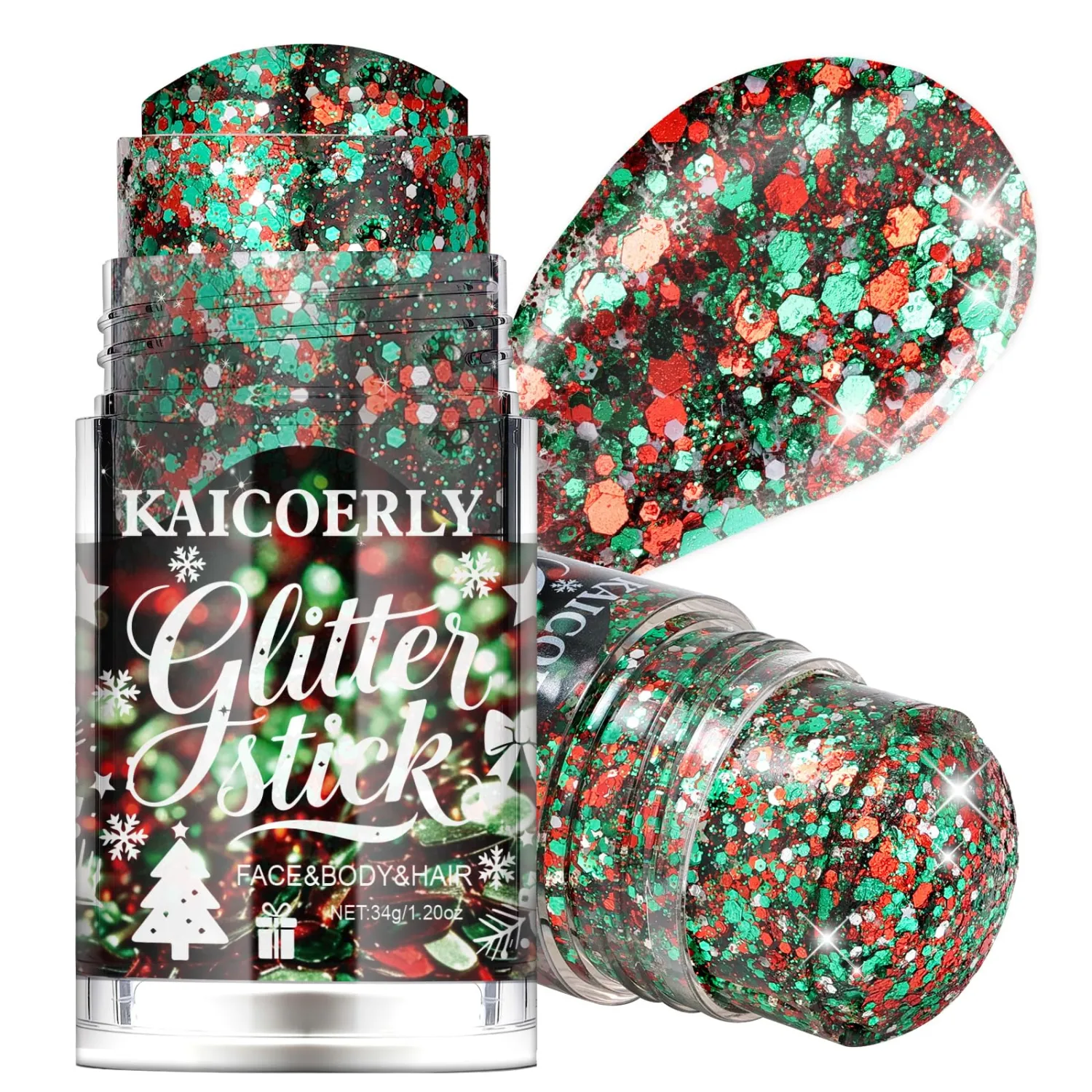 Holographic Body Glitter Stick, Shine Christmas Red Green Silver