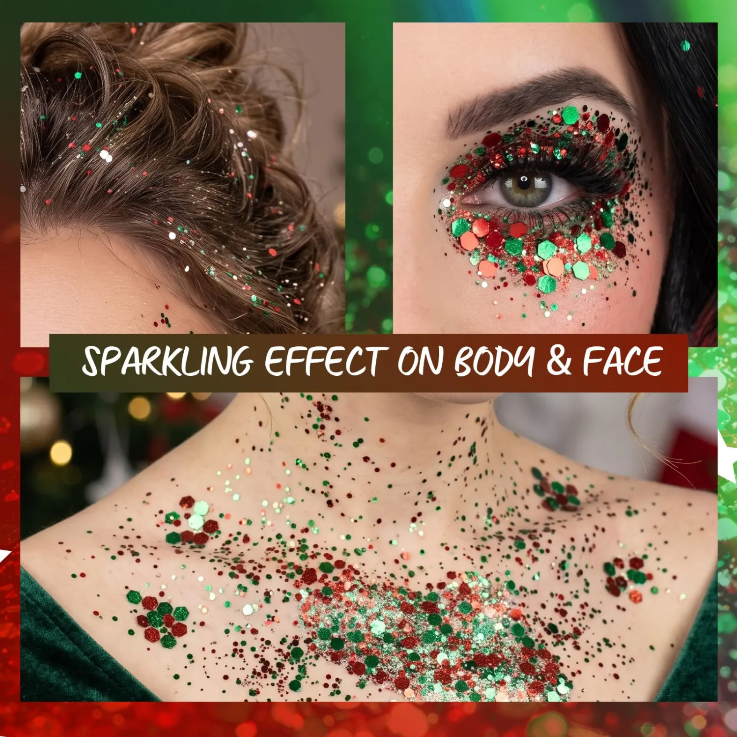 Holographic Body Glitter Stick, Shine Christmas Red Green Silver