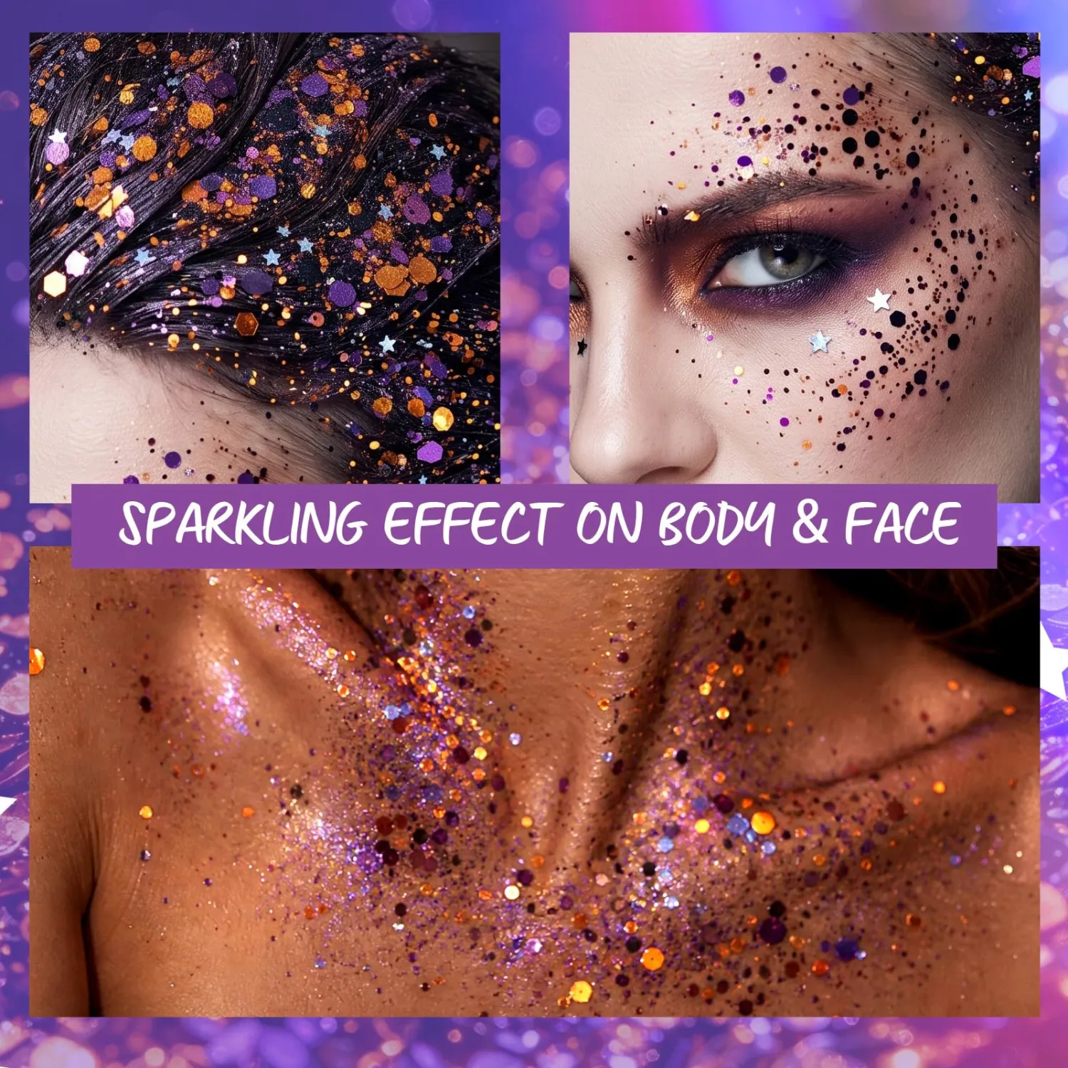 Holographic Body Glitter Stick, Halloween Black Orange Purple
