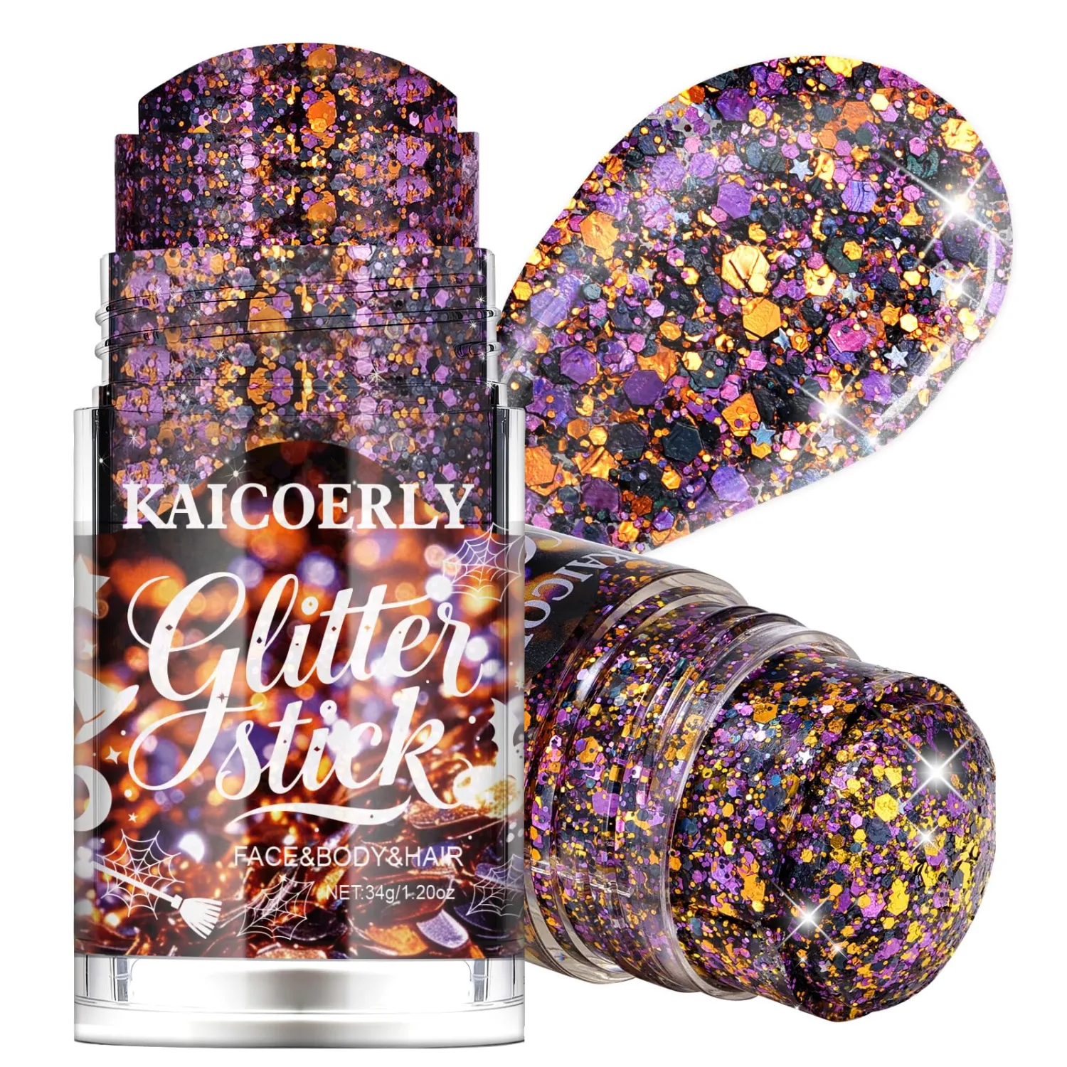 Holographic Body Glitter Stick, Halloween Black Orange Purple