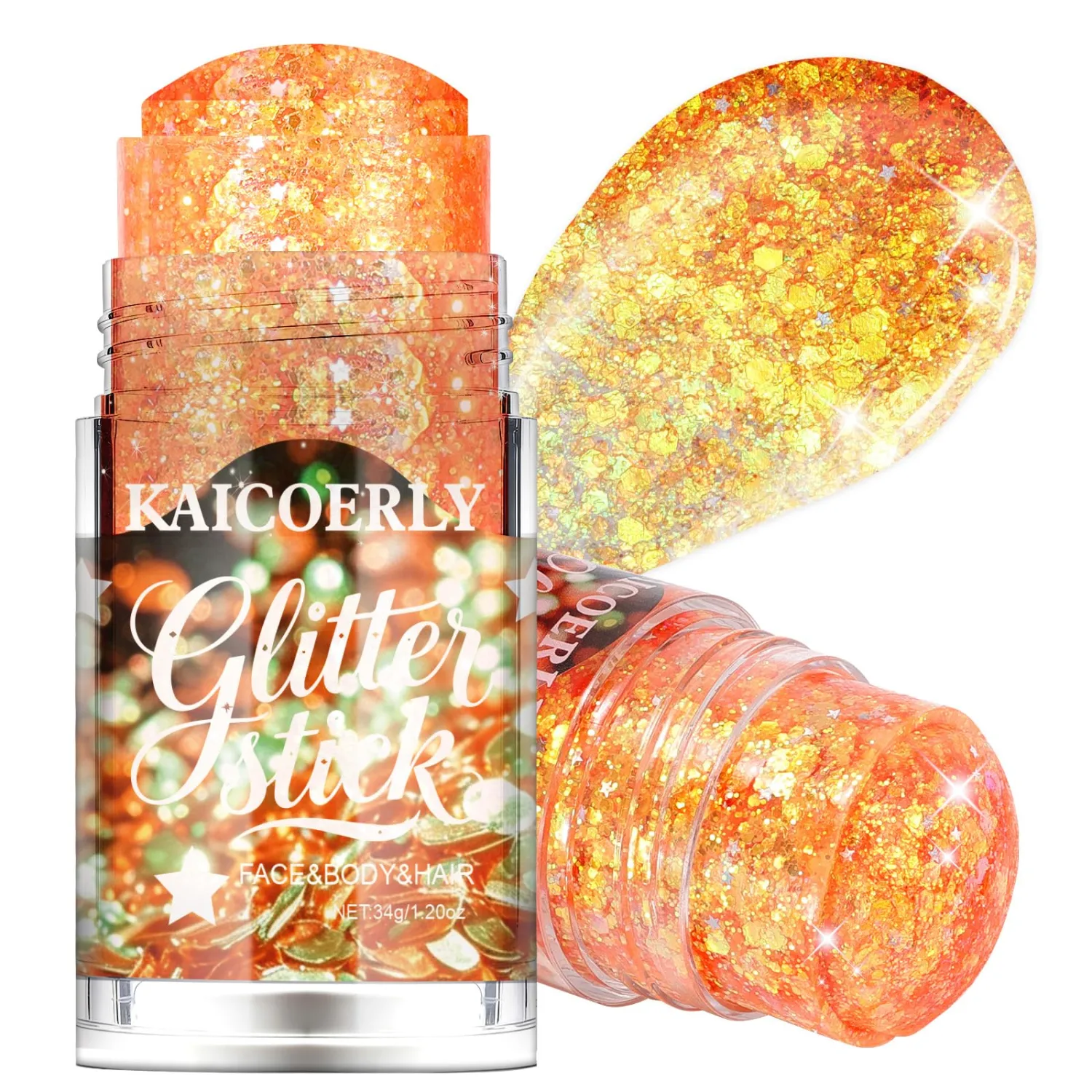 Holographic Body Glitter Stick, Sparkly Face Makeup #Orange