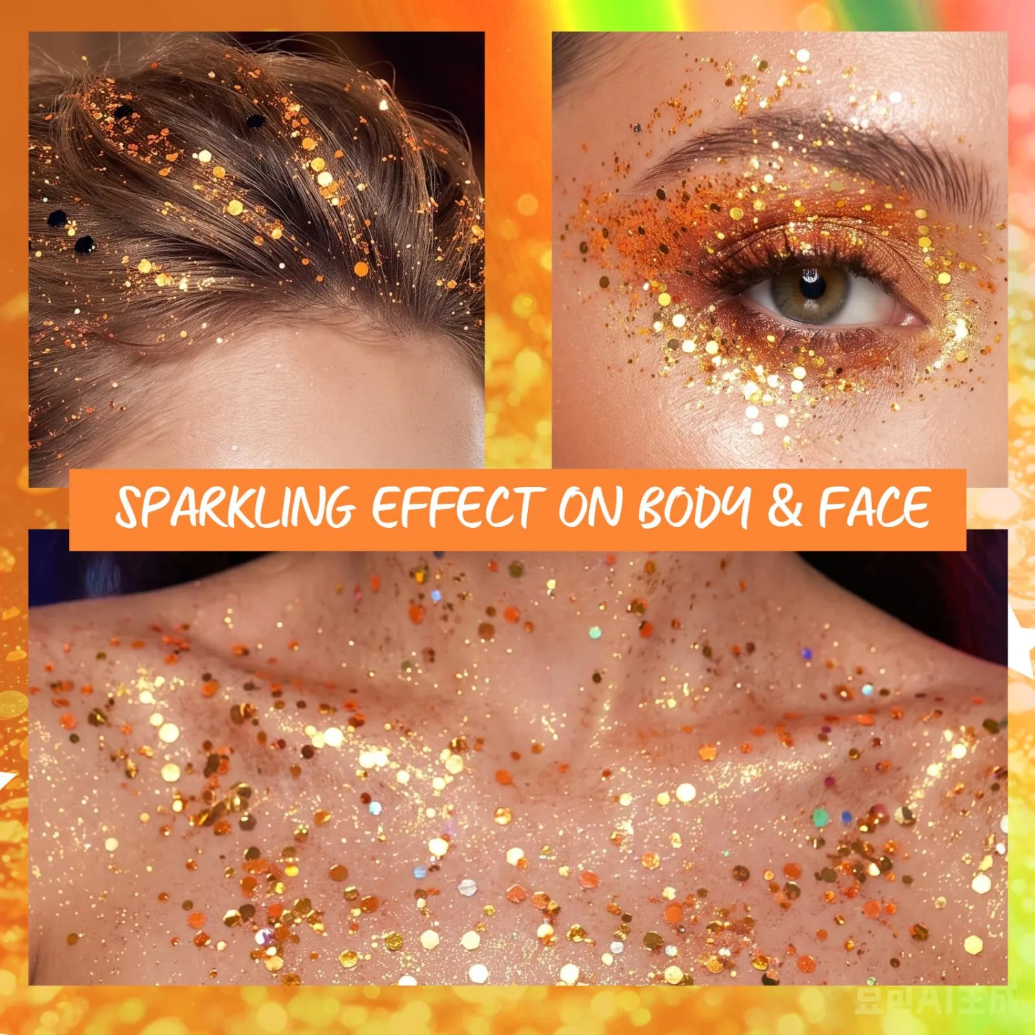 Holographic Body Glitter Stick, Sparkly Face Makeup #Orange