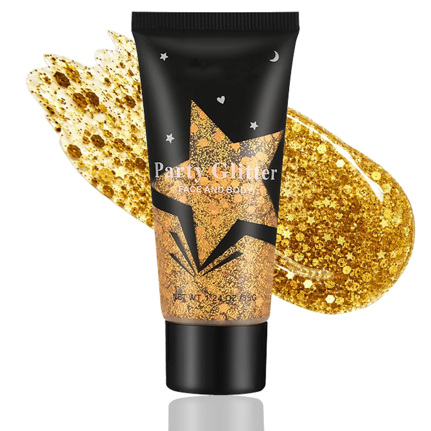 Gold Face Body Glitter Gel,Holographic Face Glitter,Chunky Glitter Gel