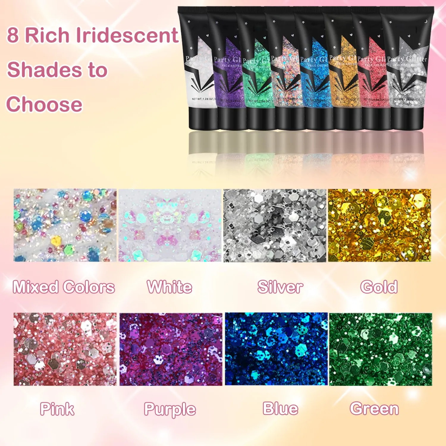 Multi-Colored Face Body Glitter Gel,Holographic Face Glitter,Chunky Glitter