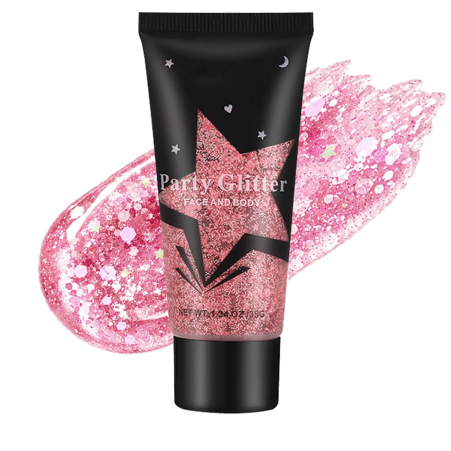 Pink Face Body Glitter Gel,Holographic Face Glitter,Chunky Glitter Gel