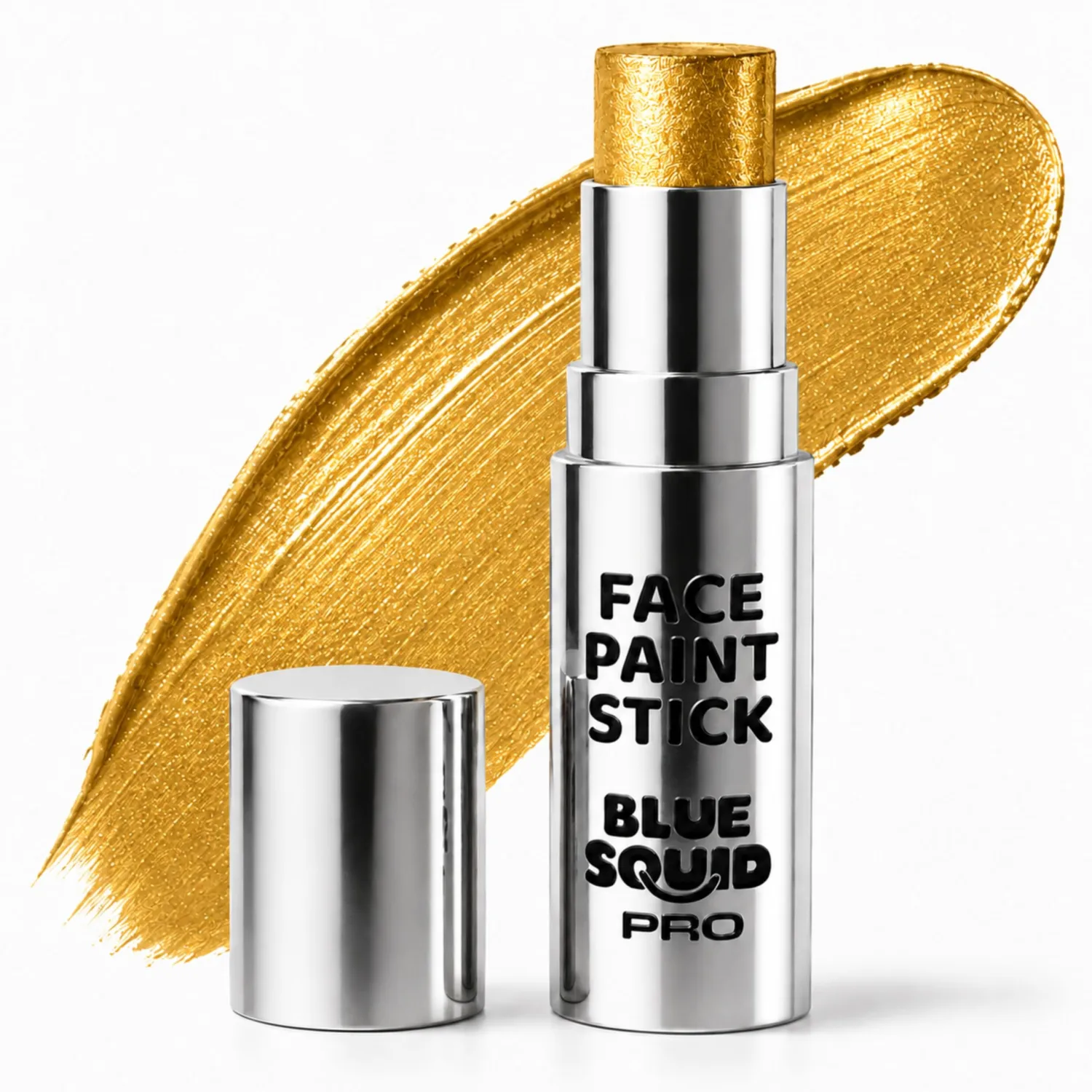 Blue Squid PRO Metallic Gold Face Paint Stick - Waterproof Gold Body Paint Adults Eye Black Baseball, Eyeblack Softball -Hypoallergenic Twist-Up Non-Toxic Makeup Stick Cosplay, Sports & SFX
