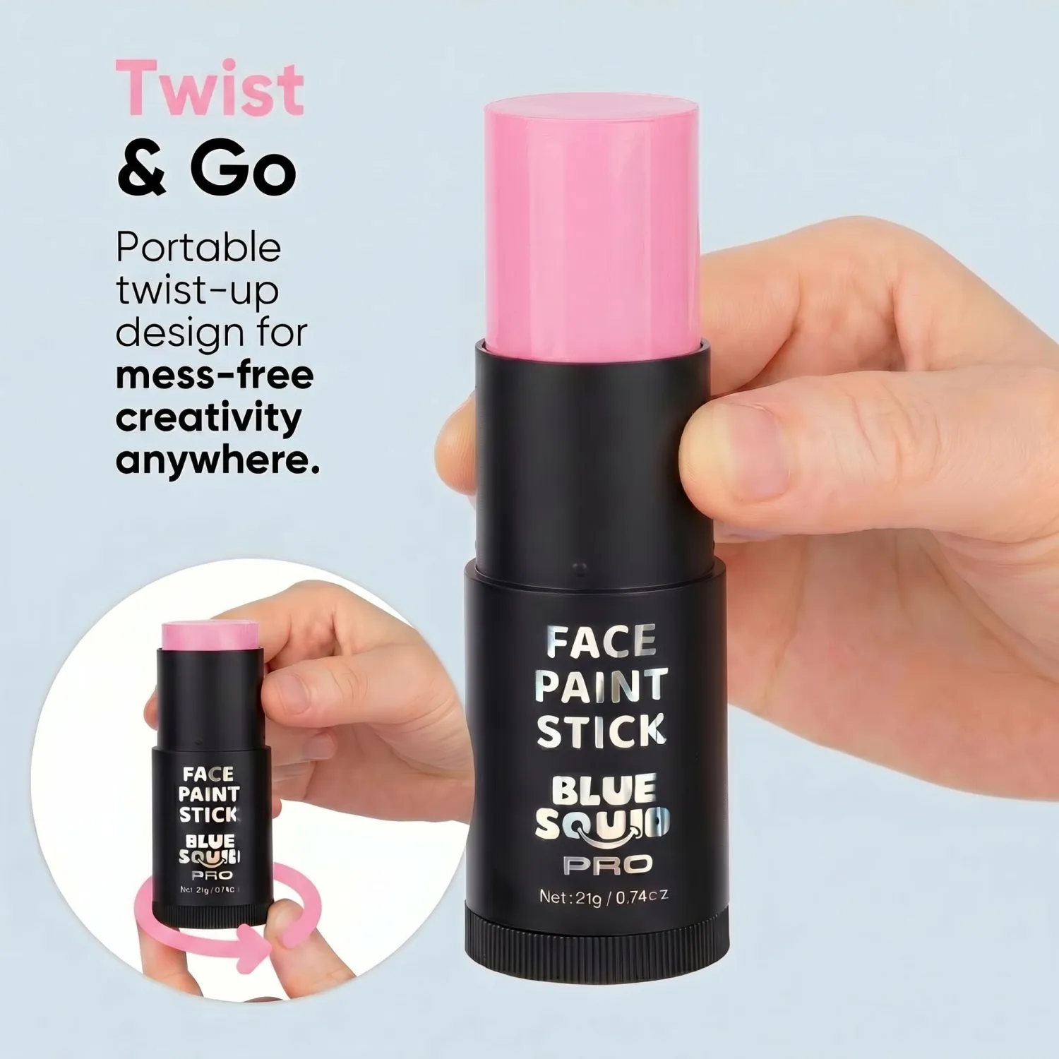 Blue Squid - XXXL - Pastel Pink Face Paint Stick PRO - Waterproof Body Paint for Adults & Kids Eye Black Baseball - Vegan Hypoallergenic Twist-Up Non-Toxic Makeup Stick for Cosplay, Sports