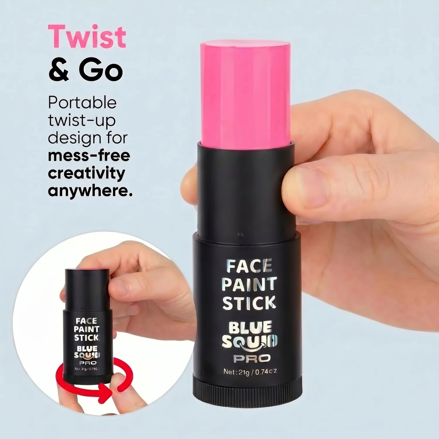 Blue Squid - XXXL - Pink Face Paint Stick PRO - Waterproof Body Paint for Adults & Kids Eye Black Baseball - Vegan Hypoallergenic Twist-Up Non-Toxic Makeup Stick for Cosplay, Sports