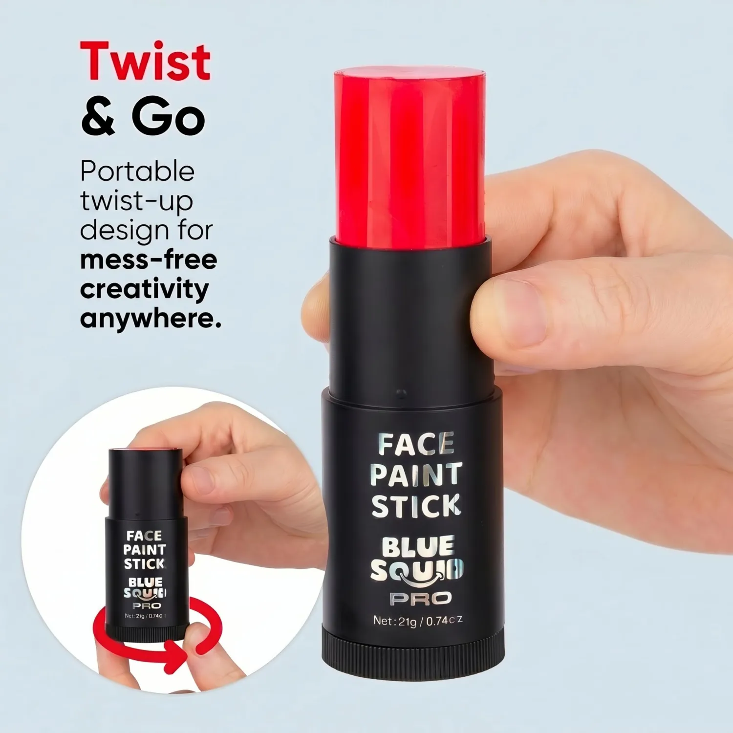 Blue Squid - XXXL - Red Face Paint Stick PRO - Waterproof Body Paint for Adults & Kids Eye Black Baseball - Vegan Hypoallergenic Twist-Up Non-Toxic Makeup Stick for Cosplay, Sports