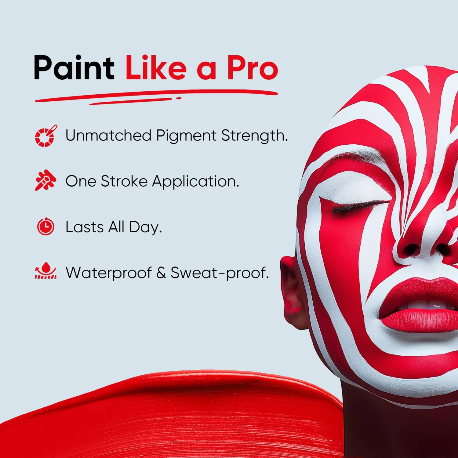 Blue Squid - XXXL - Red Face Paint Stick PRO - Waterproof Body Paint for Adults & Kids Eye Black Baseball - Vegan Hypoallergenic Twist-Up Non-Toxic Makeup Stick for Cosplay, Sports