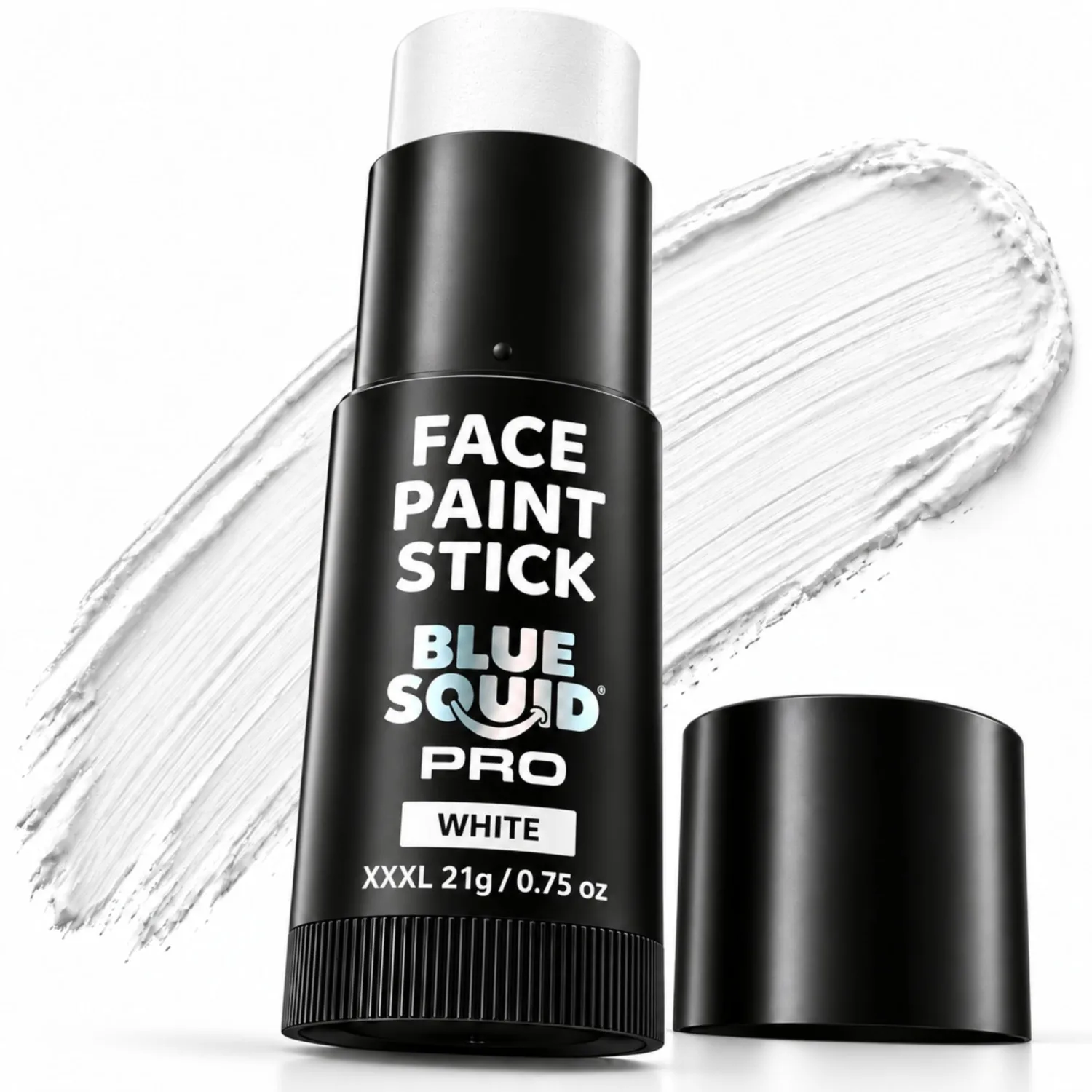 Blue Squid - XXXL - White Face Paint Stick PRO - Waterproof Body Paint for Adults & Kids Eye Black Baseball - Vegan Hypoallergenic Twist-Up Non-Toxic Makeup Stick for Cosplay, Sports