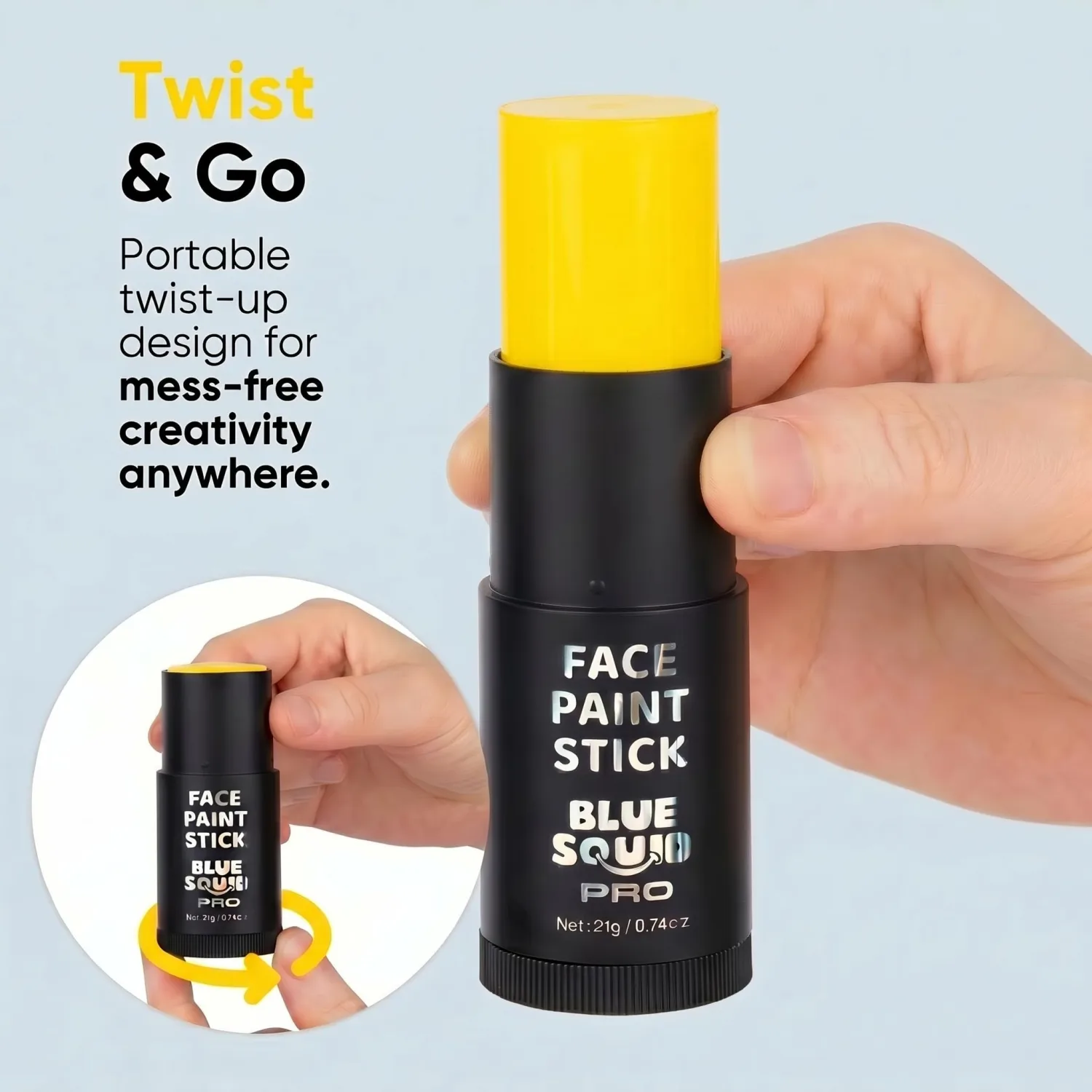 Blue Squid - XXXL - Yellow Face Paint Stick PRO - Waterproof Body Paint for Adults & Kids Eye Black Baseball - Vegan Hypoallergenic Twist-Up Non-Toxic Makeup Stick for Cosplay, Sports