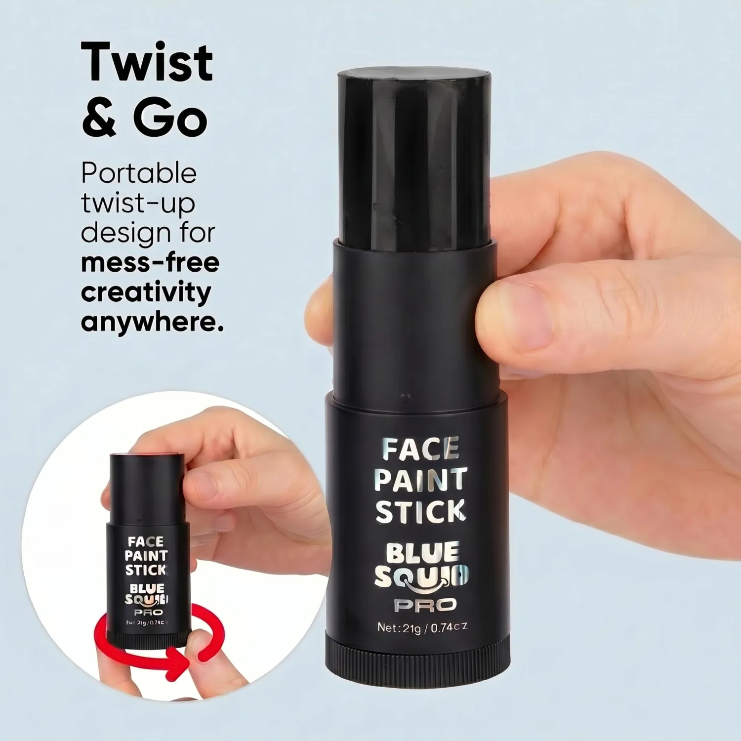Blue Squid - XXXL - Black Face Paint Stick PRO - Waterproof Body Paint for Adults & Kids Eye Black Baseball - Vegan Hypoallergenic Twist-Up Non-Toxic Makeup Stick for Cosplay, Sports