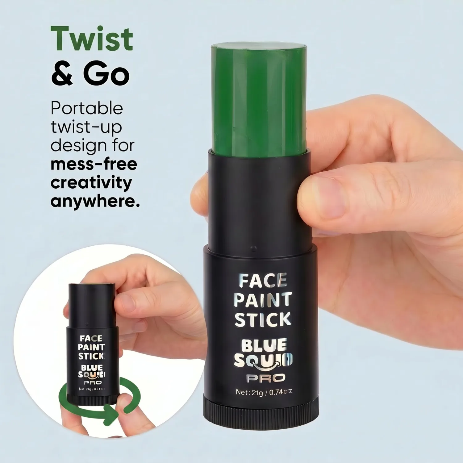 Blue Squid - XXXL - Forest Green Face Paint Stick PRO - Waterproof Body Paint for Adults & Kids Eye Black Baseball - Vegan Hypoallergenic Twist-Up Non-Toxic Makeup Stick for Cosplay, Sports