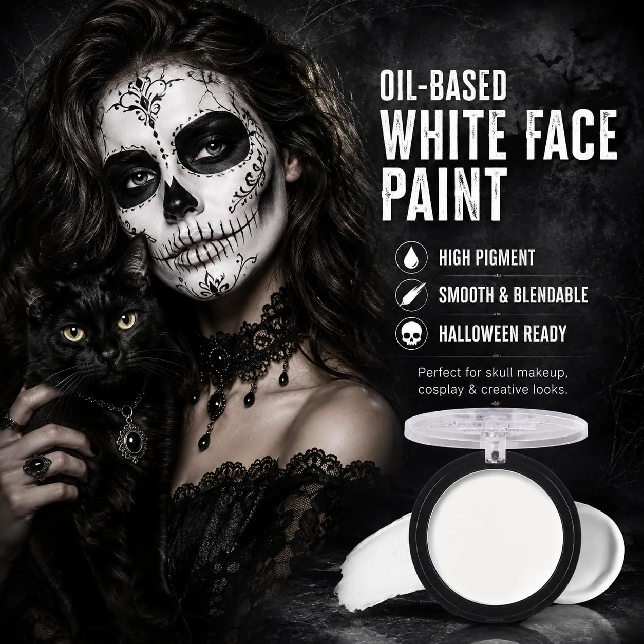 White Cream Face Painting Foundation, Professional Waterproof Oil Based White Body Paint For Halloween SFX Skeleton Ghost Zombie Clown Cosplay Makeup,Face Paint for Stage Film Party