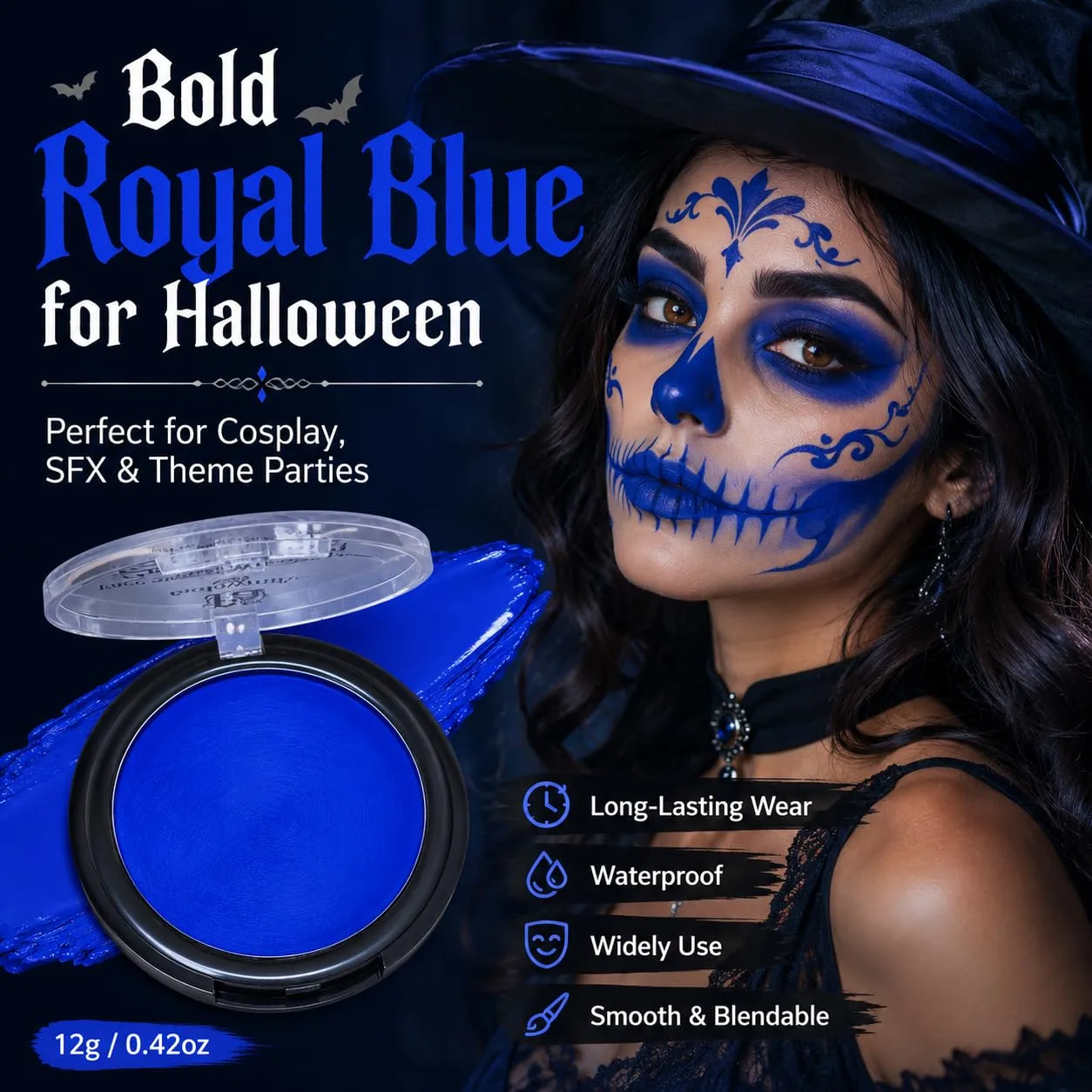 Blue Cream Face Body Painting Foundation, Royal Blue Oil Based Face Paint for Smurf Mystique Cosplay Avatar Makeup,Dark Blue Waterproof Halloween SFX Makeup, Cosplay, Theme Parties