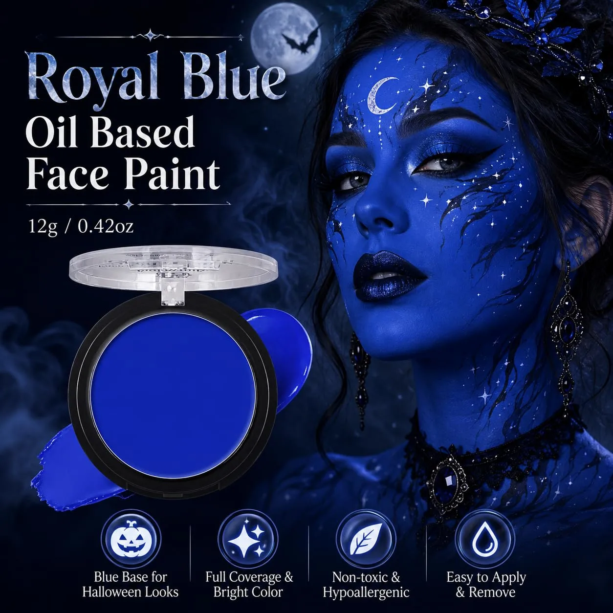 Blue Cream Face Body Painting Foundation, Royal Blue Oil Based Face Paint for Smurf Mystique Cosplay Avatar Makeup,Dark Blue Waterproof Halloween SFX Makeup, Cosplay, Theme Parties