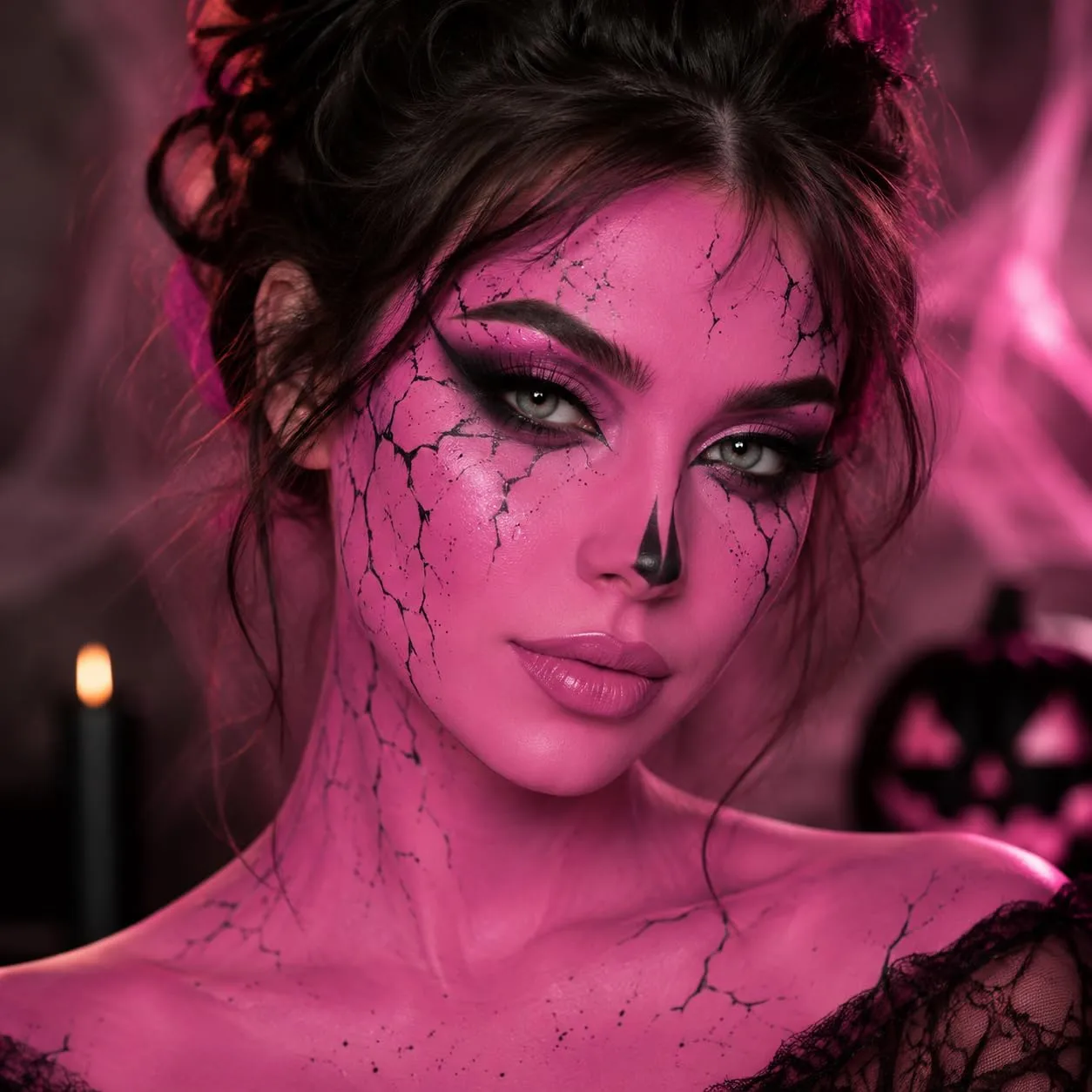Pink Face Body Paint Cream to Powder Foundation,Professional Waterproof oil Based Face Painting for Pink Halloween FX Makeup, Non Toxic Long Last Face paint for Skull, Goth, Parties, Cosplay