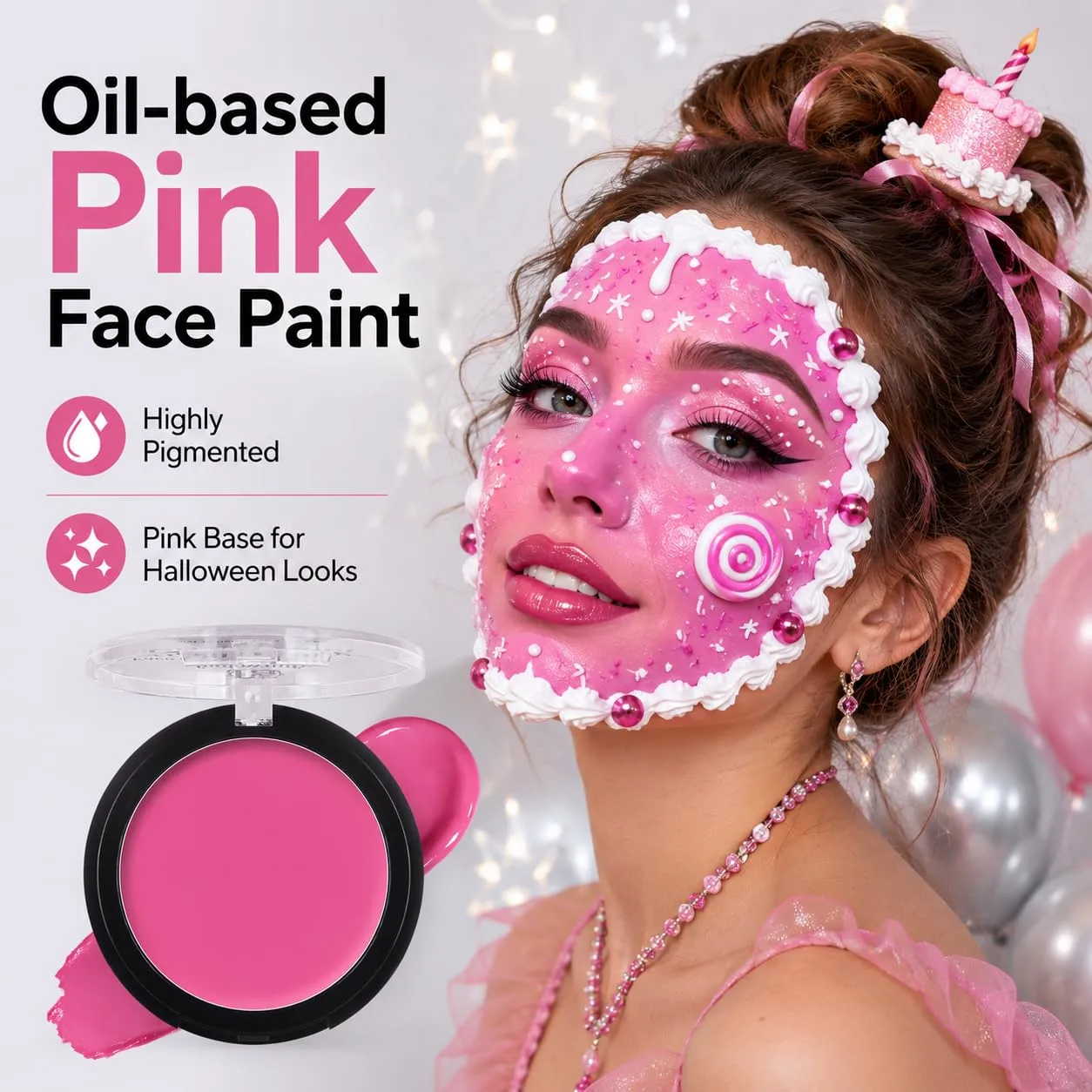 Pink Face Body Paint Cream to Powder Foundation,Professional Waterproof oil Based Face Painting for Pink Halloween FX Makeup, Non Toxic Long Last Face paint for Skull, Goth, Parties, Cosplay