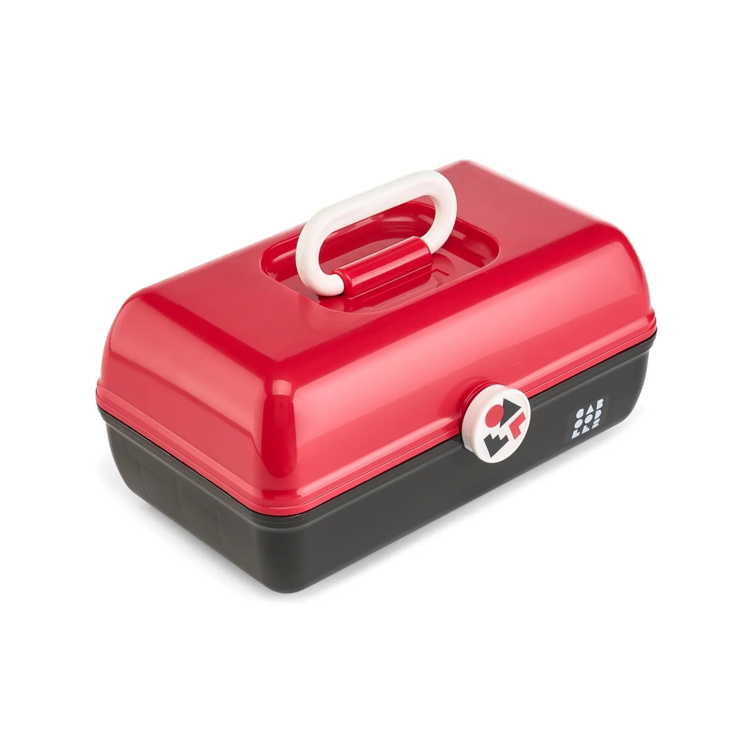 Caboodles School Spirit On-The-Go Girl Makeup Box, Red Over Black, Hard Plastic Makeup Organizer Box, Built-In Mirror, Secure Latch for Safe Travel, Spacious Storage for Large Items