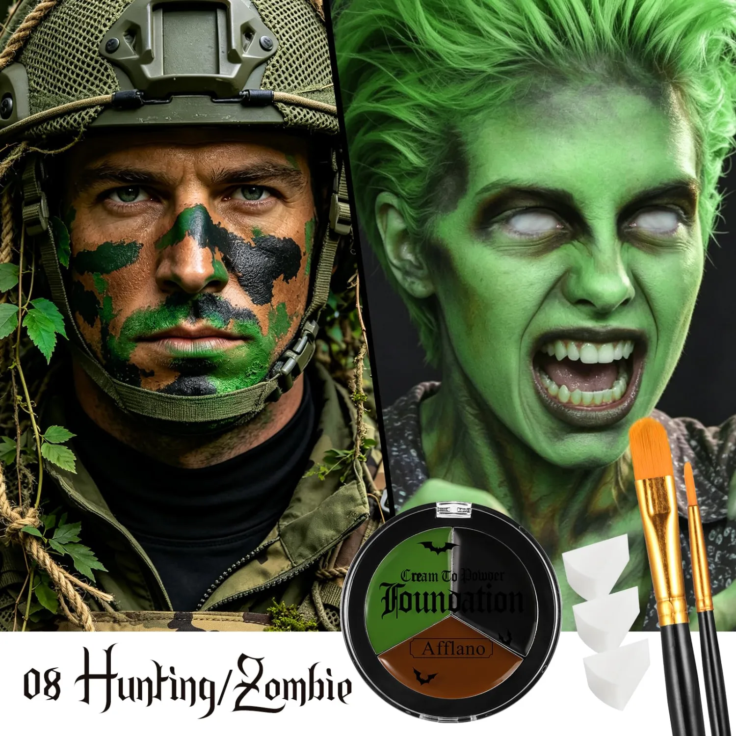 Black Brown Zombie Green Face & Body Paint Kit-Halloween SFX Makeup 6Pcs#08